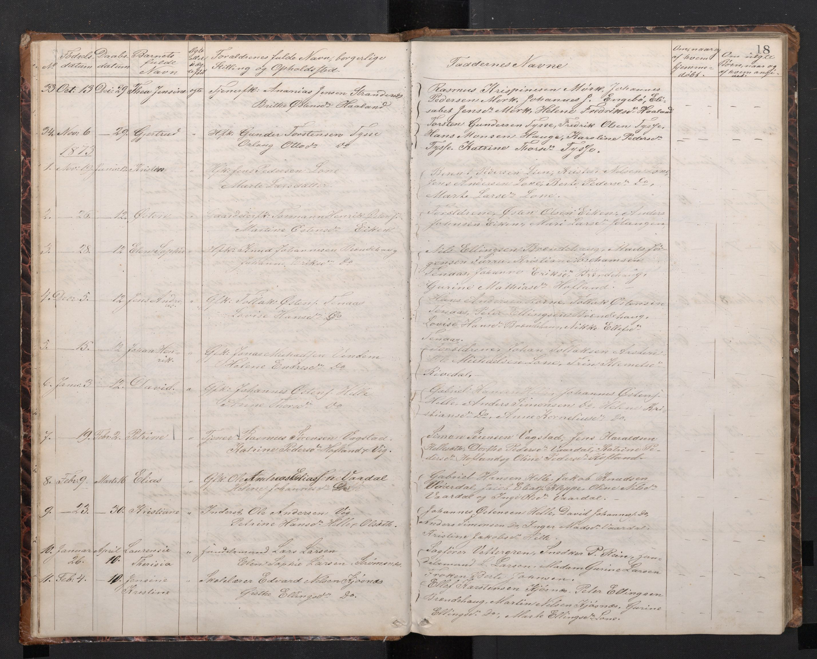 Fjaler sokneprestembete, SAB/A-79801/H/Hab/Habb/L0001: Parish register (copy) no. B 1, 1865-1894, p. 17b-18a