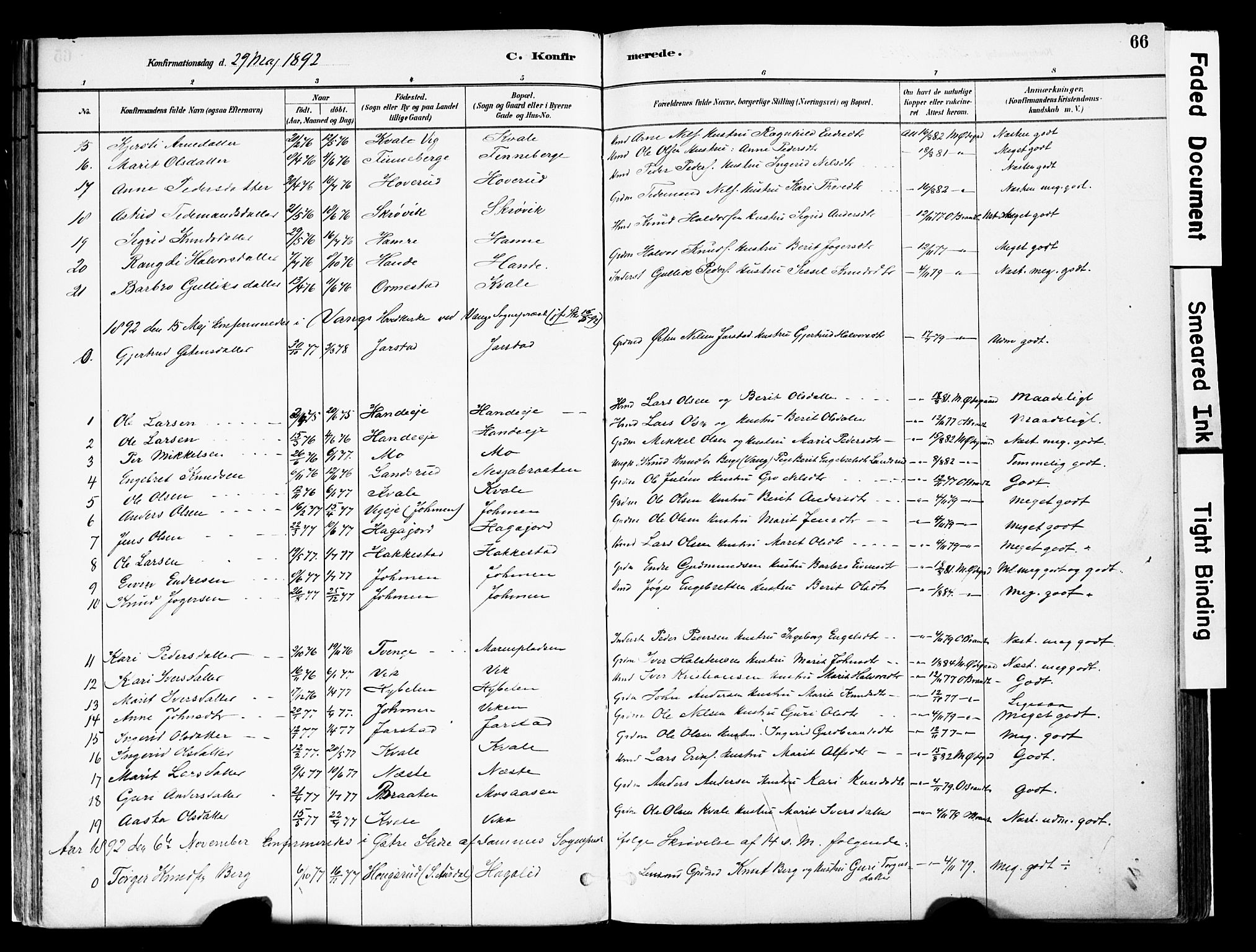 Vestre Slidre prestekontor, SAH/PREST-136/H/Ha/Haa/L0004: Parish register (official) no. 4, 1881-1911, p. 66