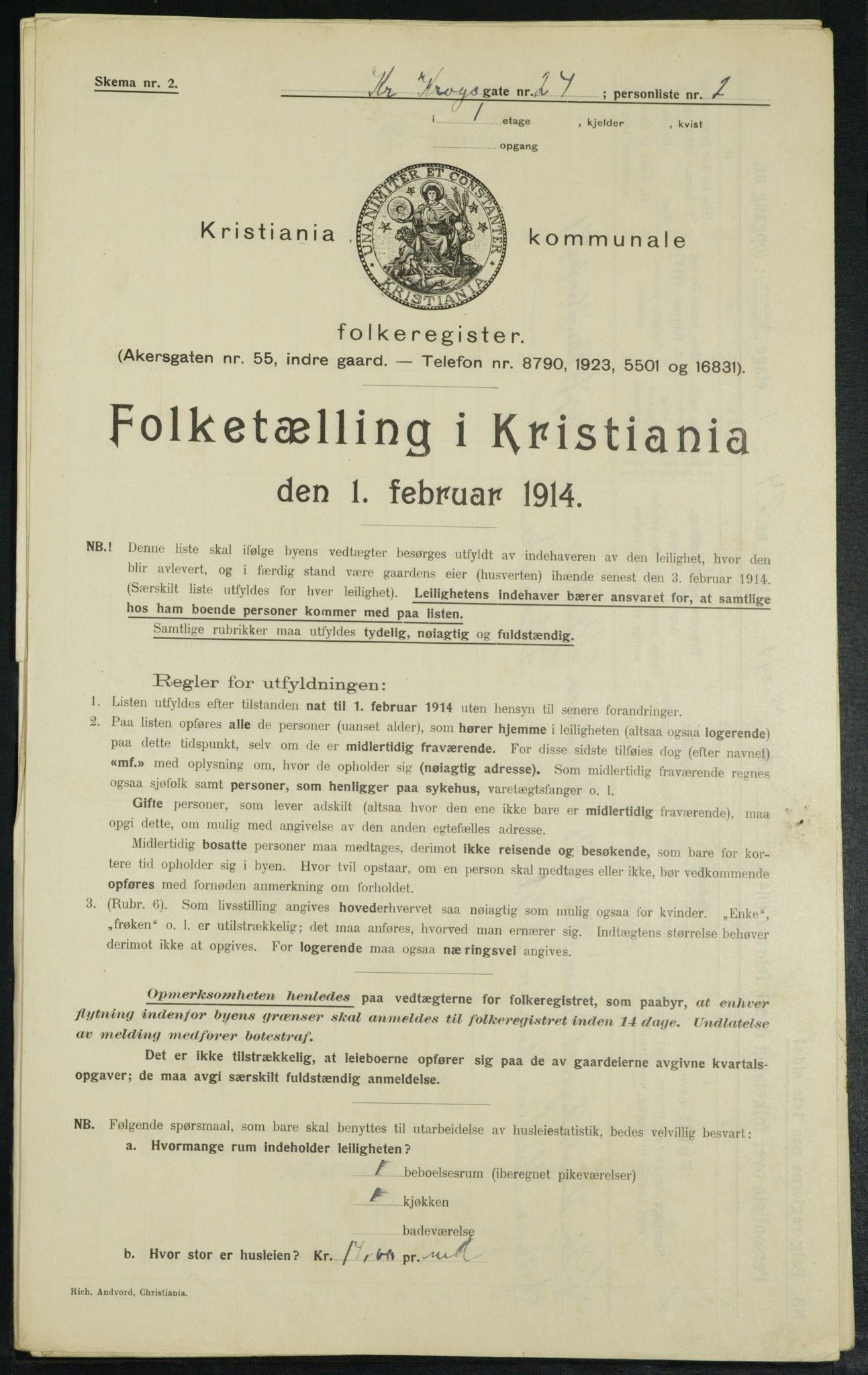 OBA, Municipal Census 1914 for Kristiania, 1914, p. 12047