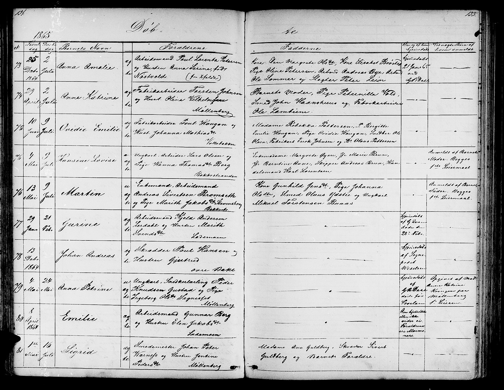 Ministerialprotokoller, klokkerbøker og fødselsregistre - Sør-Trøndelag, SAT/A-1456/604/L0219: Parish register (copy) no. 604C02, 1851-1869, p. 154-155