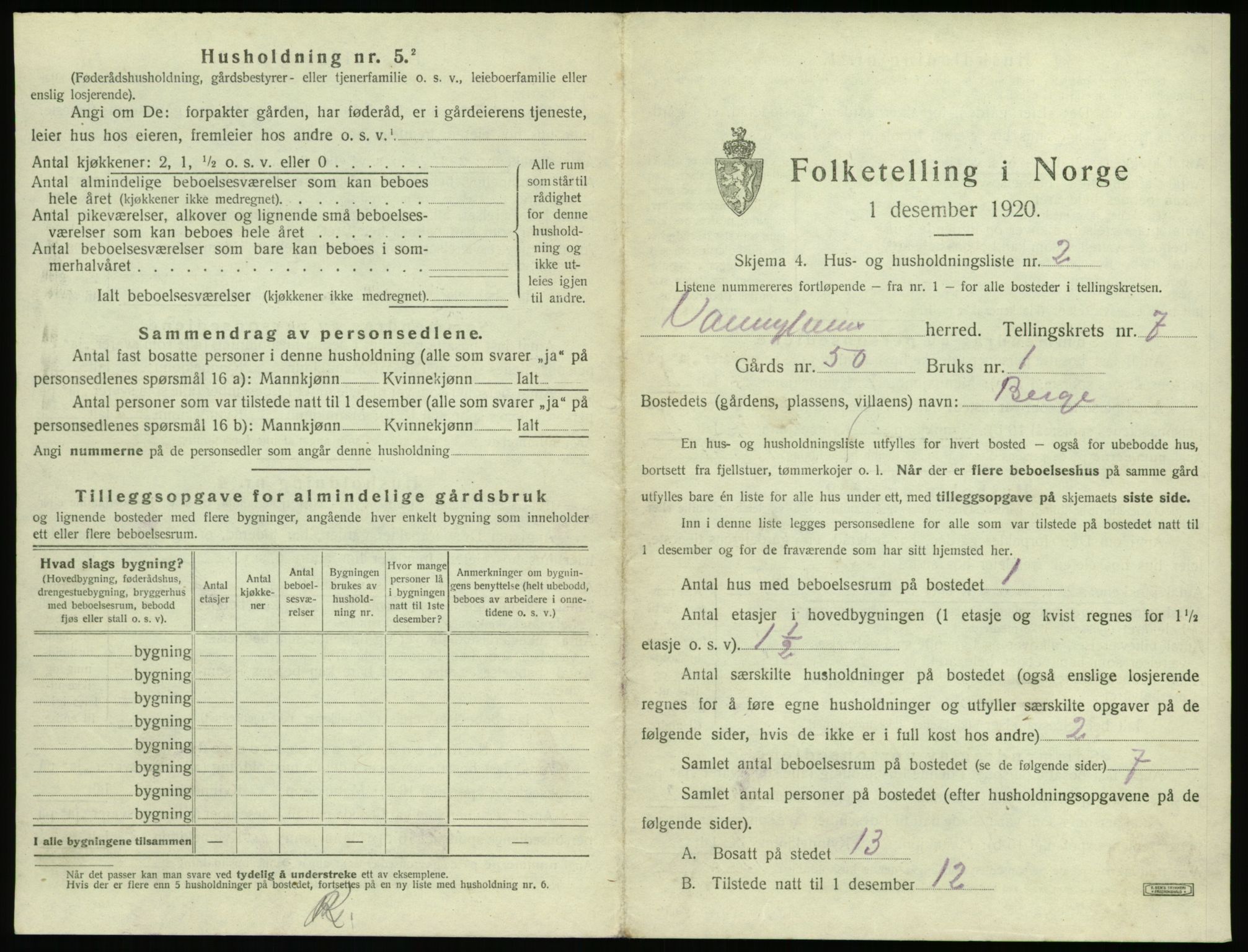 SAT, 1920 census for Vanylven, 1920, p. 569