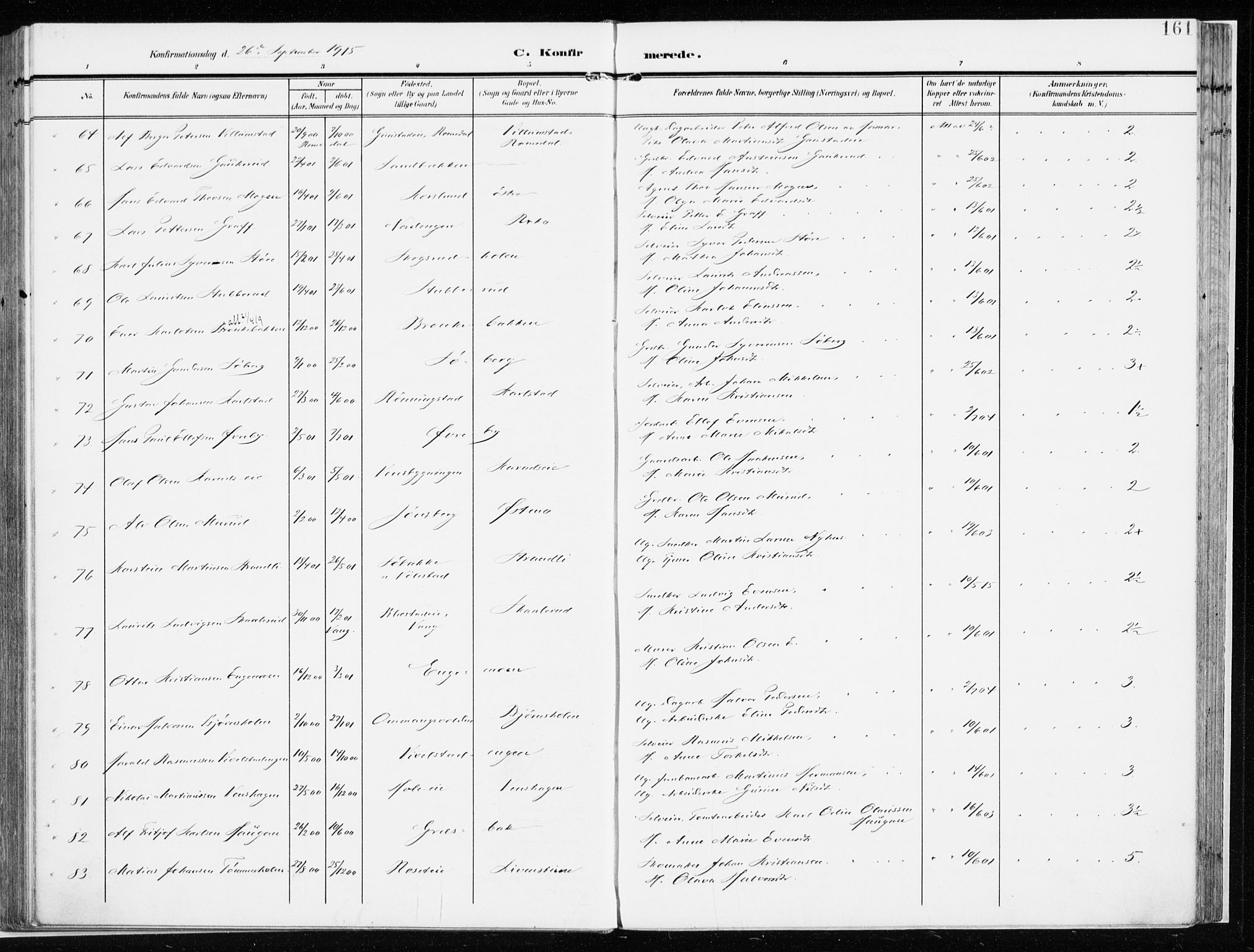 Løten prestekontor, SAH/PREST-022/K/Ka/L0011: Parish register (official) no. 11, 1908-1917, p. 161