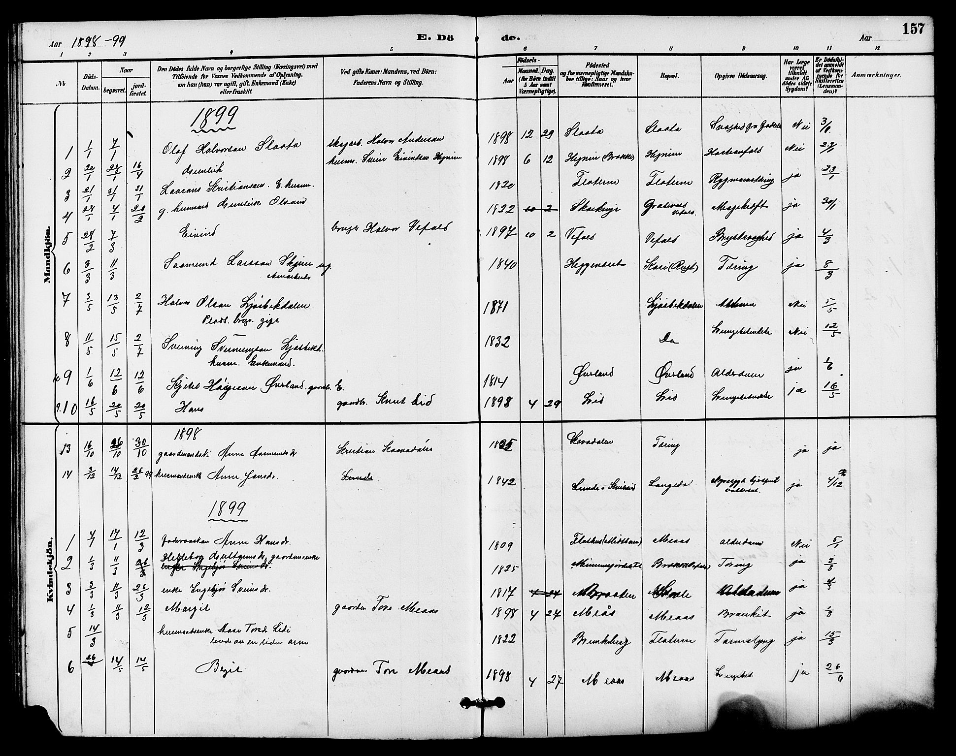Seljord kirkebøker, SAKO/A-20/G/Ga/L0005: Parish register (copy) no. I 5, 1887-1914, p. 157