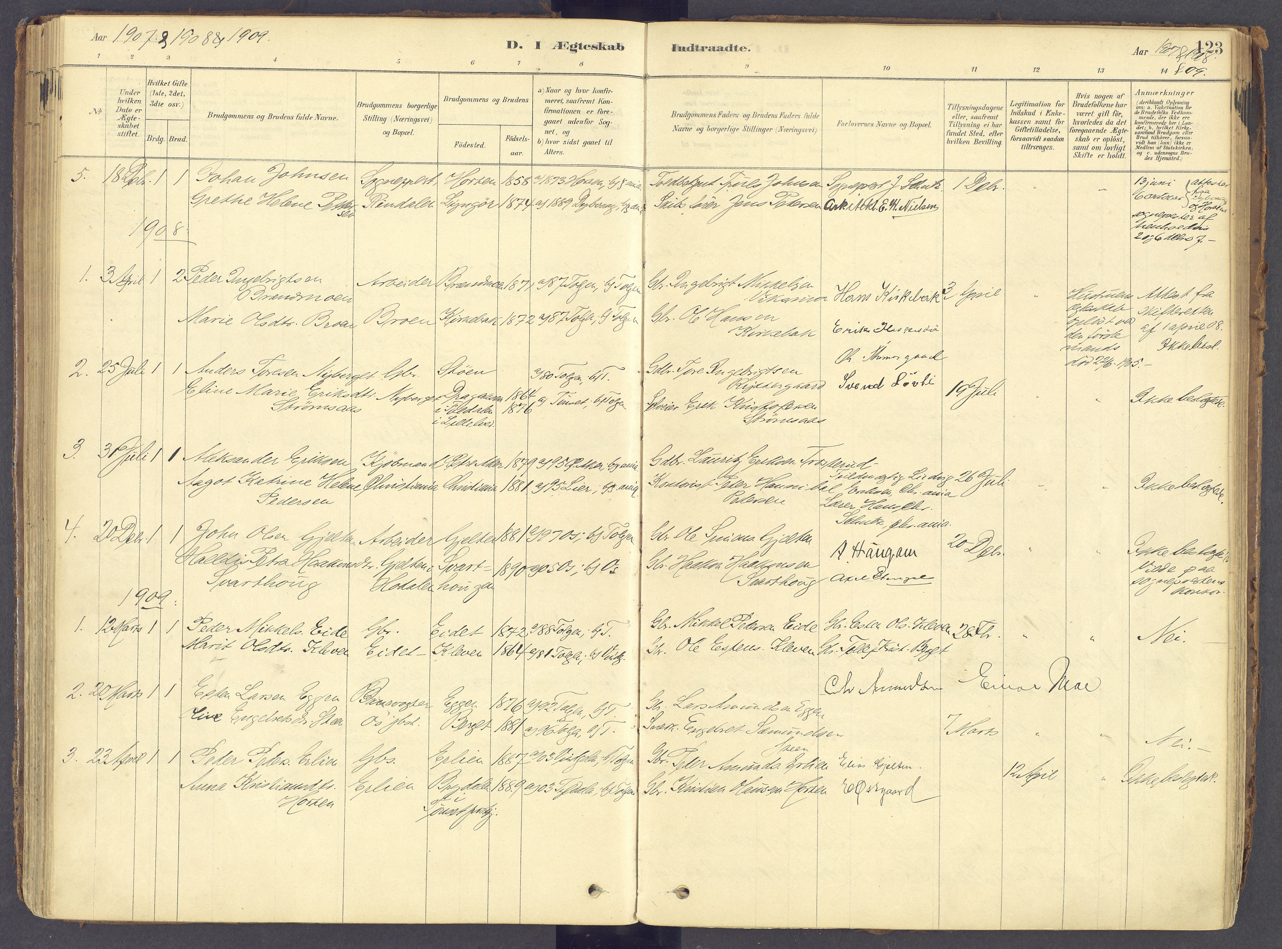 Tolga prestekontor, SAH/PREST-062/K/L0011: Parish register (official) no. 11, 1877-1920, p. 123