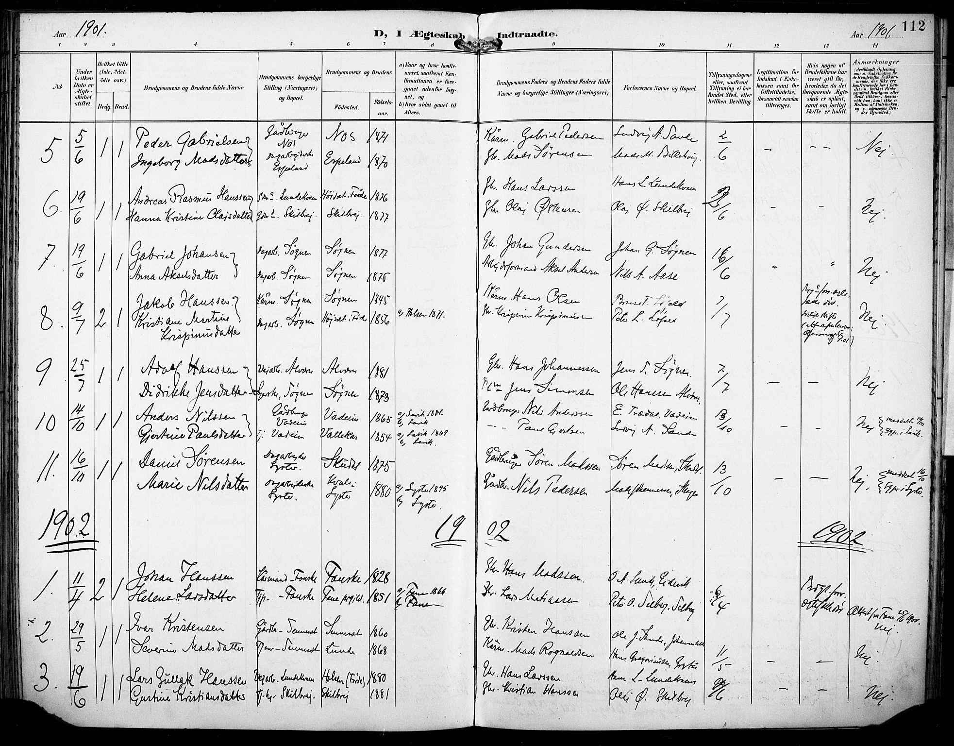 Gaular sokneprestembete, AV/SAB-A-80001/H/Haa: Parish register (official) no. B 2, 1898-1911, p. 112