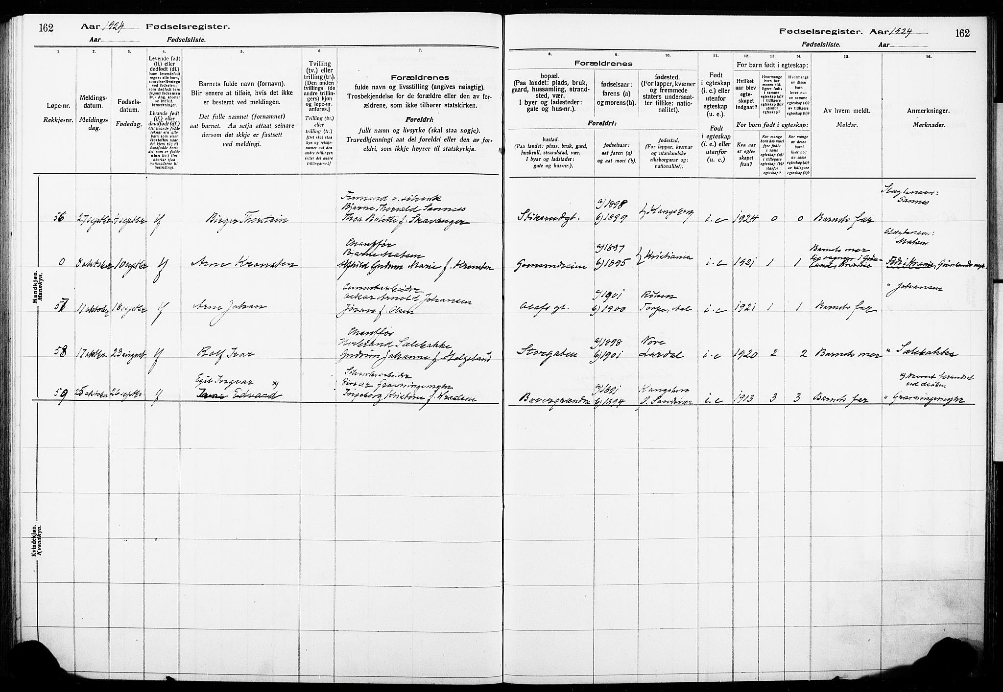 Kongsberg kirkebøker, AV/SAKO-A-22/J/Ja/L0001: Birth register no. I 1, 1916-1927, p. 162