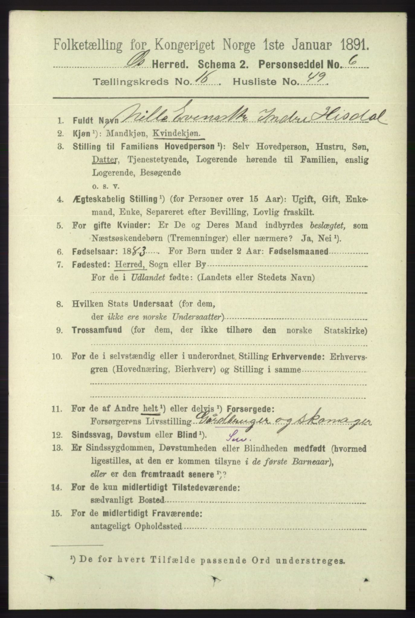 RA, 1891 census for 1243 Os, 1891, p. 3690