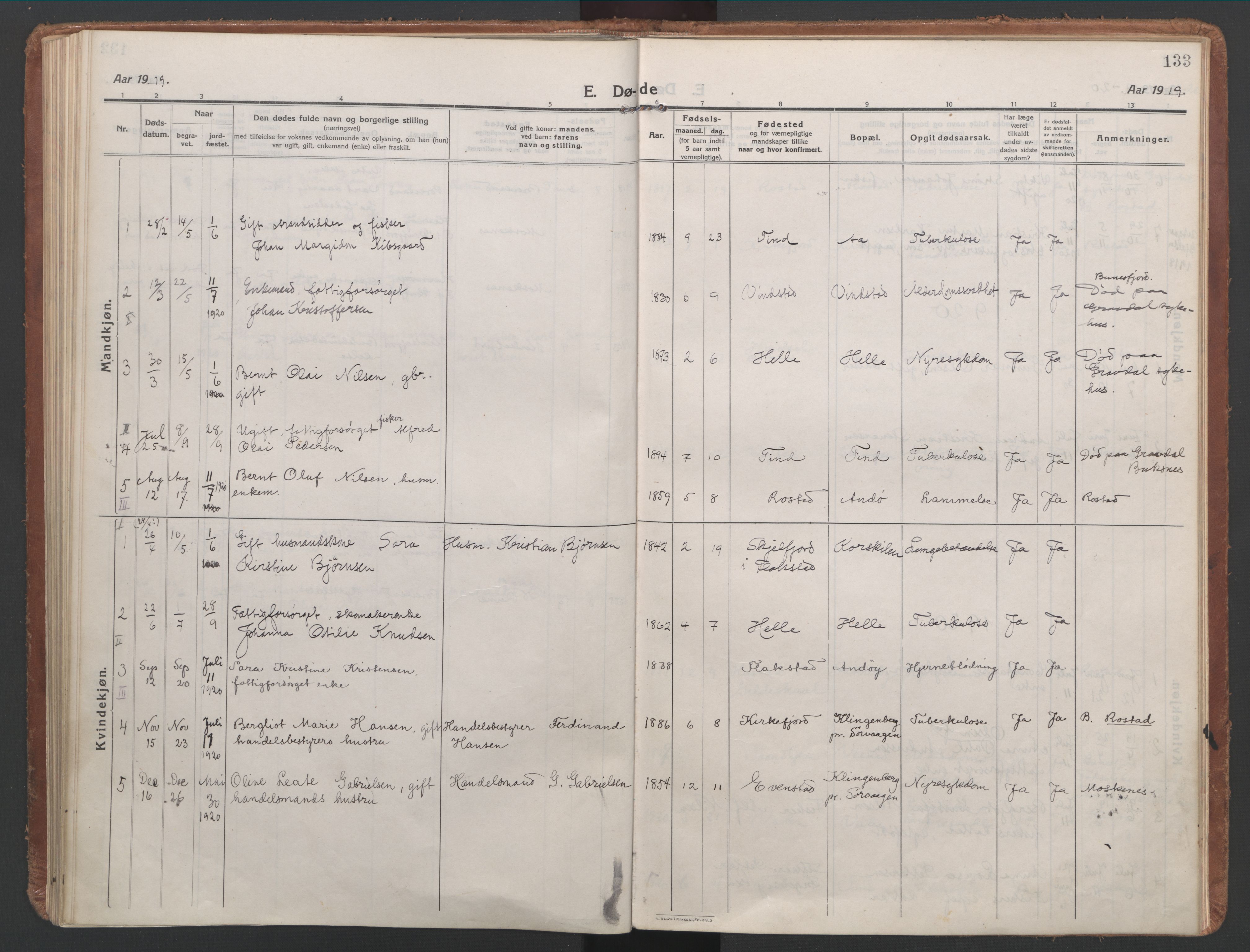 Ministerialprotokoller, klokkerbøker og fødselsregistre - Nordland, SAT/A-1459/886/L1222: Parish register (official) no. 886A04, 1914-1926, p. 133