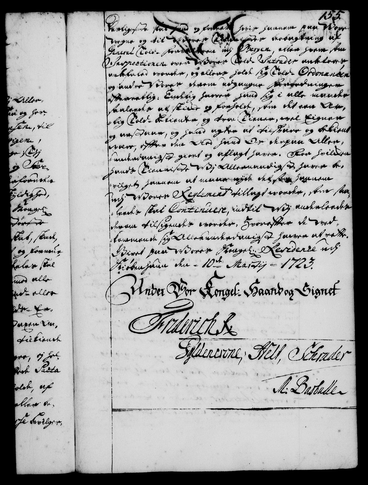Rentekammeret, Kammerkanselliet, RA/EA-3111/G/Gg/Gge/L0001: Norsk bestallingsprotokoll med register (merket RK 53.25), 1720-1730, p. 155