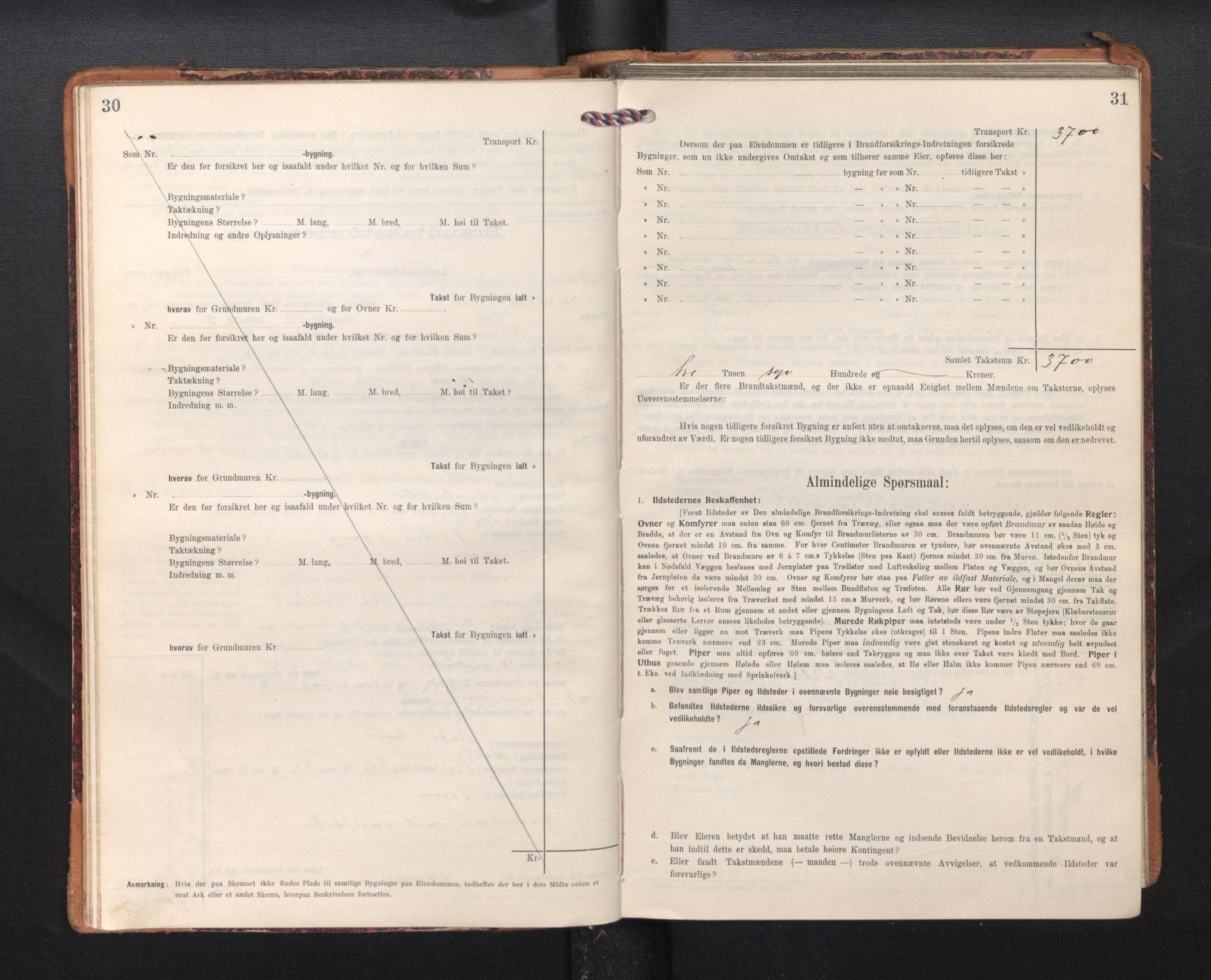 Lensmannen i Kvam, SAB/A-33201/0012/L0006: Branntakstprotokoll, skjematakst, 1913-1955, p. 30-31