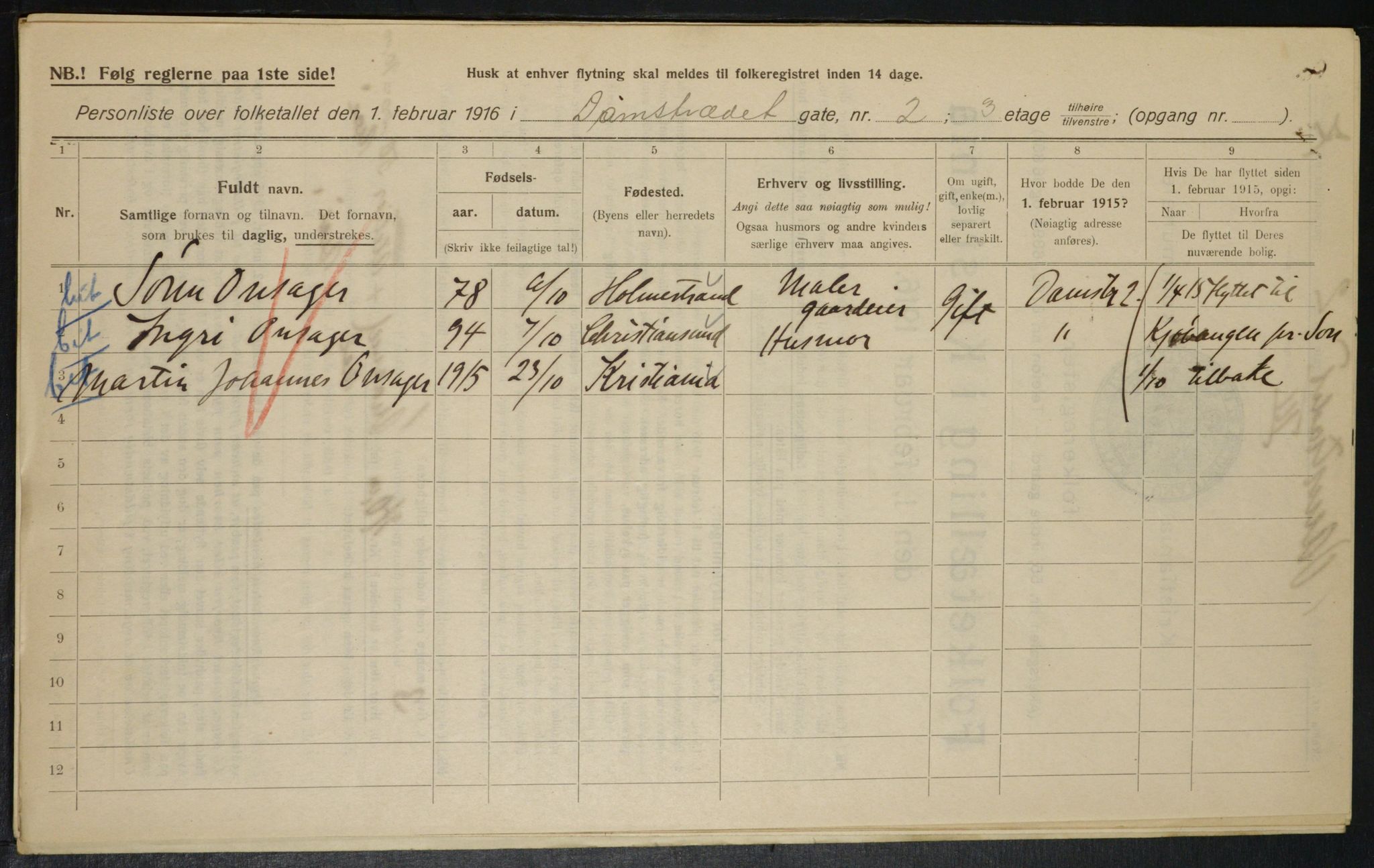 OBA, Municipal Census 1916 for Kristiania, 1916, p. 14450