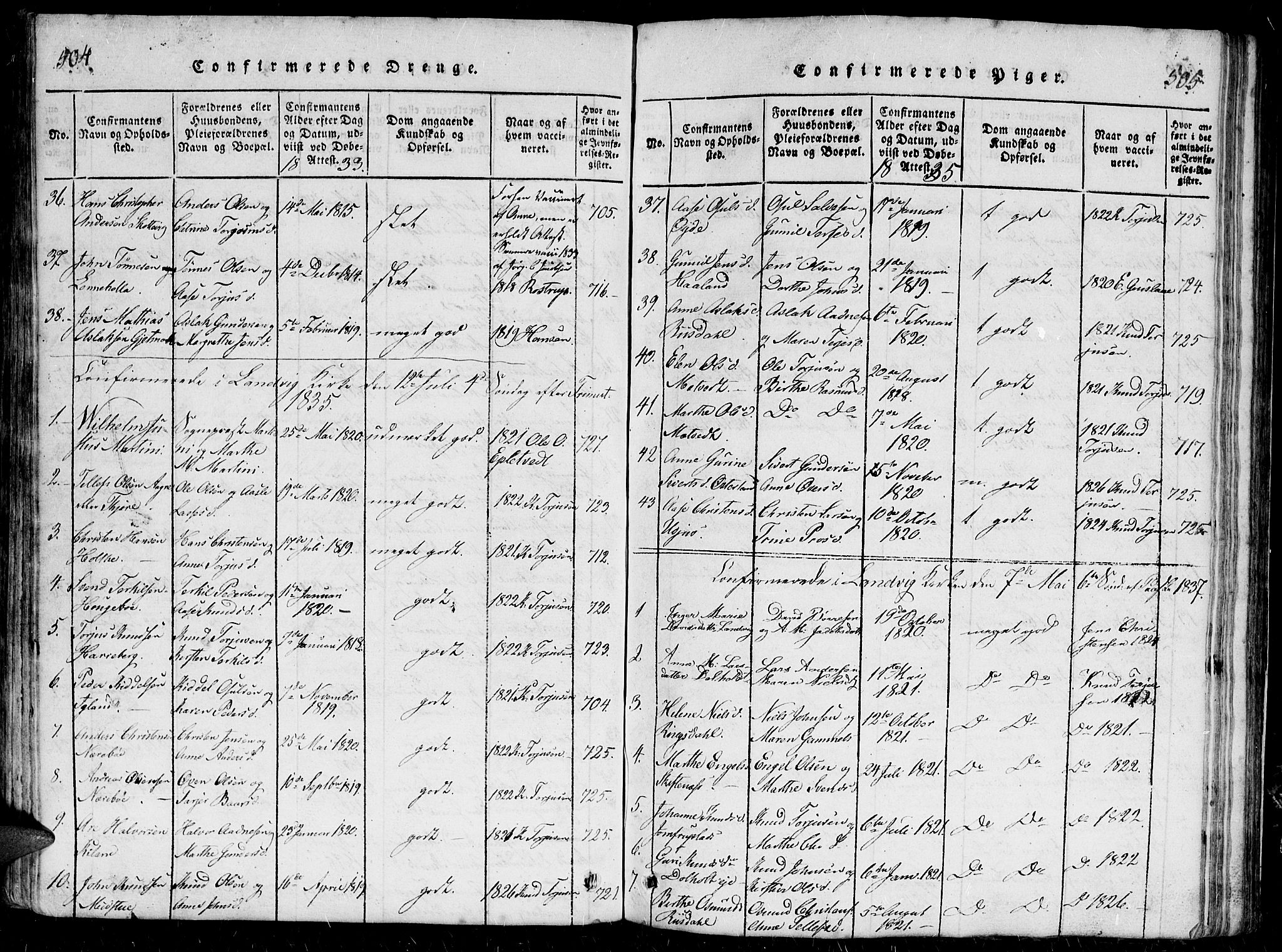 Hommedal sokneprestkontor, AV/SAK-1111-0023/F/Fb/Fbb/L0003: Parish register (copy) no. B 3 /1, 1816-1850, p. 504-505