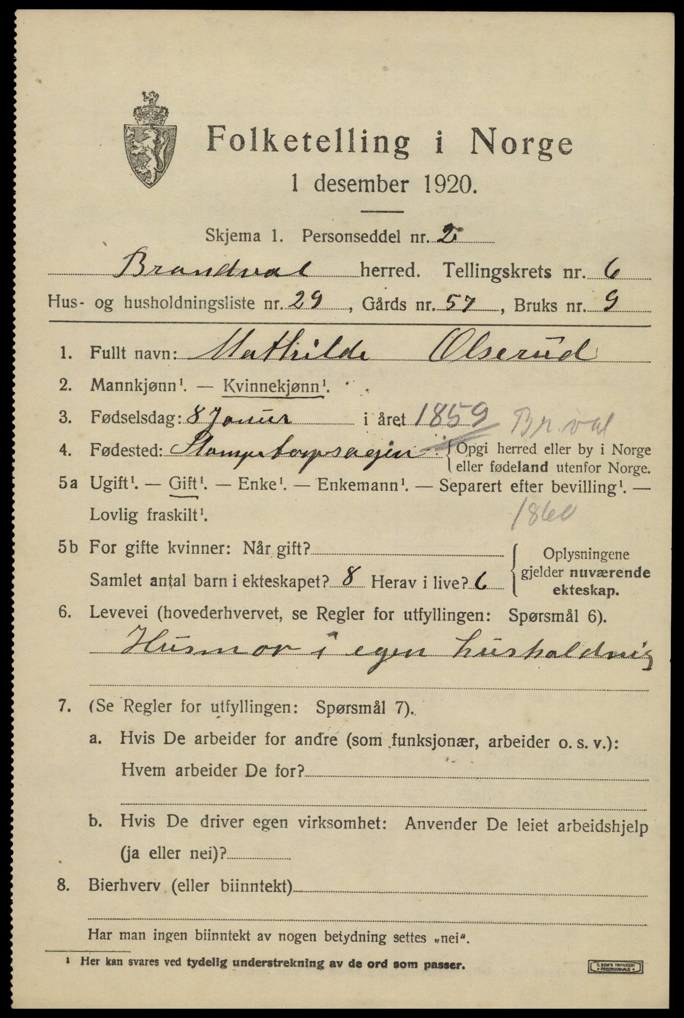 SAH, 1920 census for Brandval, 1920, p. 5590
