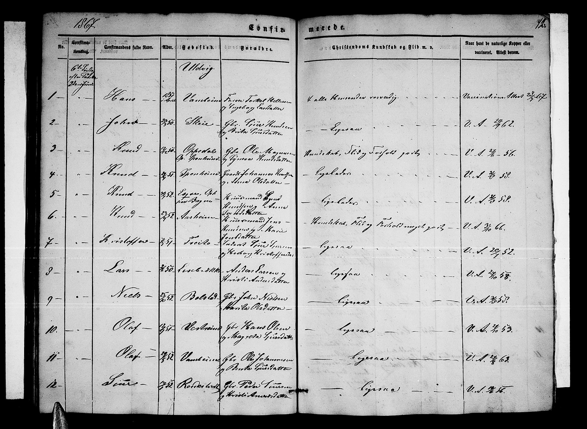 Ulvik sokneprestembete, AV/SAB-A-78801/H/Hab: Parish register (copy) no. A 1, 1855-1868, p. 72