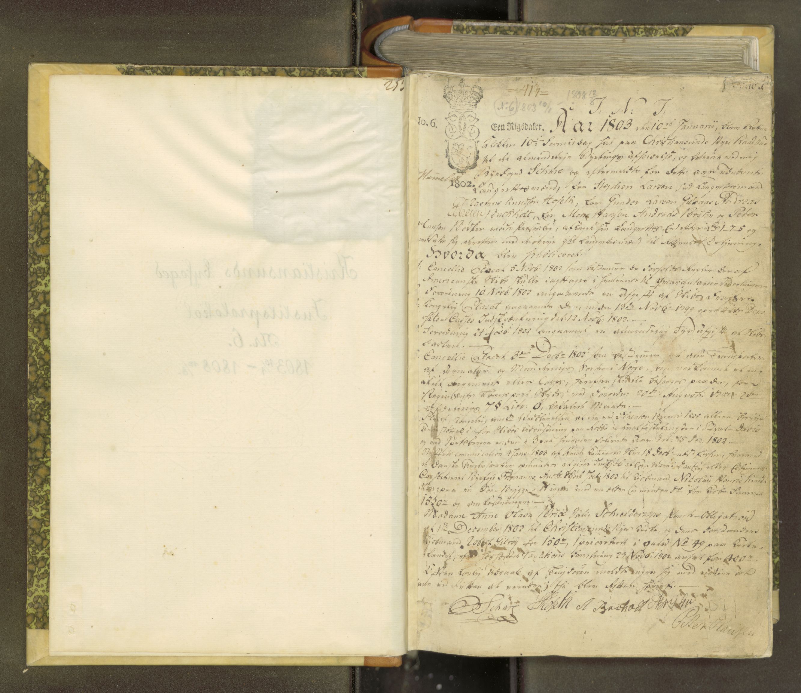 Kristiansund byfogd, AV/SAT-A-4587/A/01/L0006: Justisprotokoll. Aut. 23.12.1802, 1803-1808, p. 1a