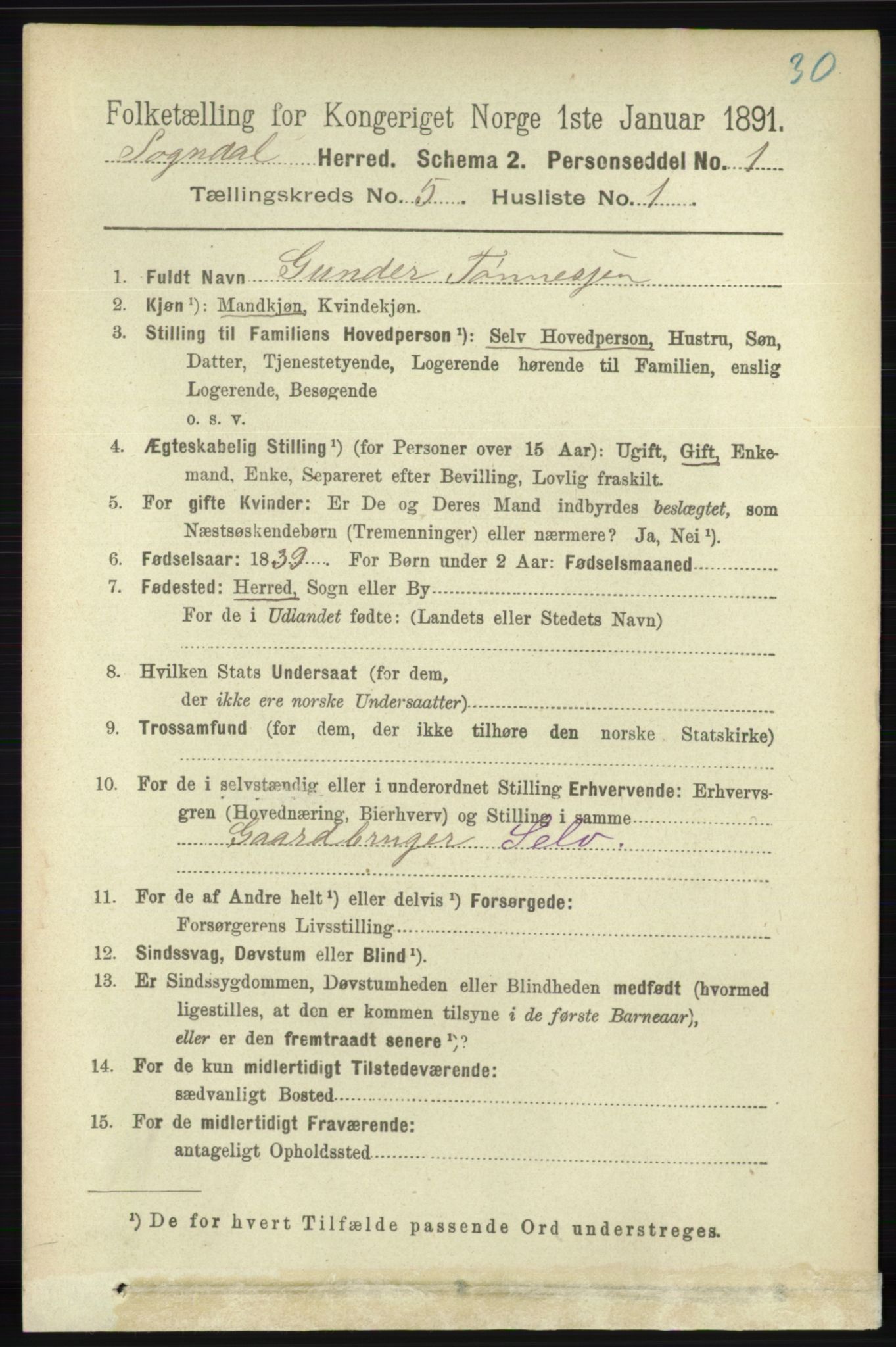 RA, 1891 census for 1111 Sokndal, 1891, p. 1321