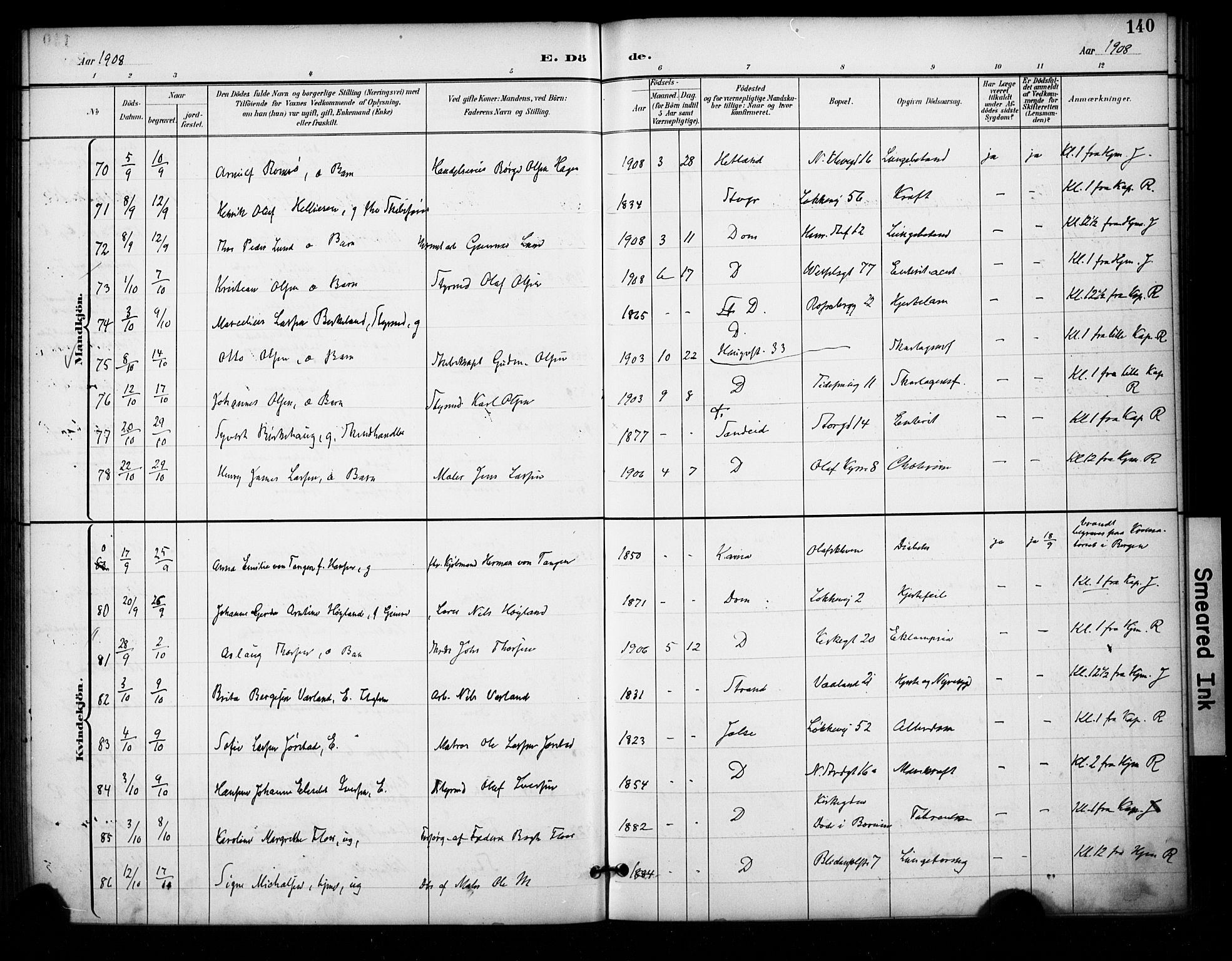 Domkirken sokneprestkontor, AV/SAST-A-101812/001/30/30BA/L0032: Parish register (official) no. A 31, 1896-1917, p. 140