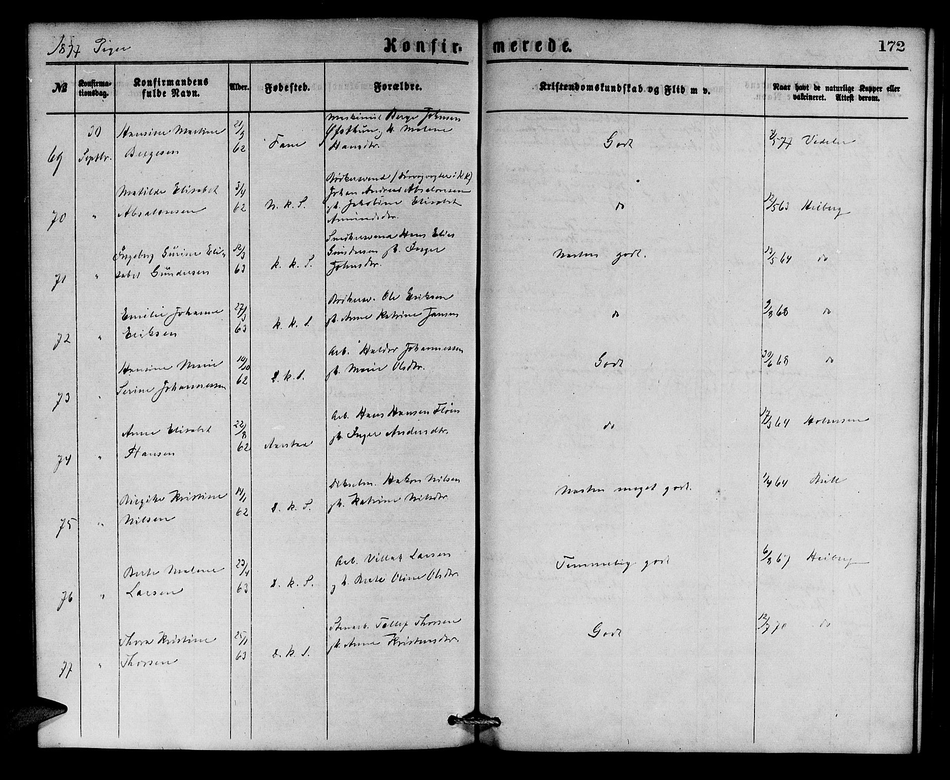 Korskirken sokneprestembete, AV/SAB-A-76101/H/Hab: Parish register (copy) no. C 2, 1869-1879, p. 172