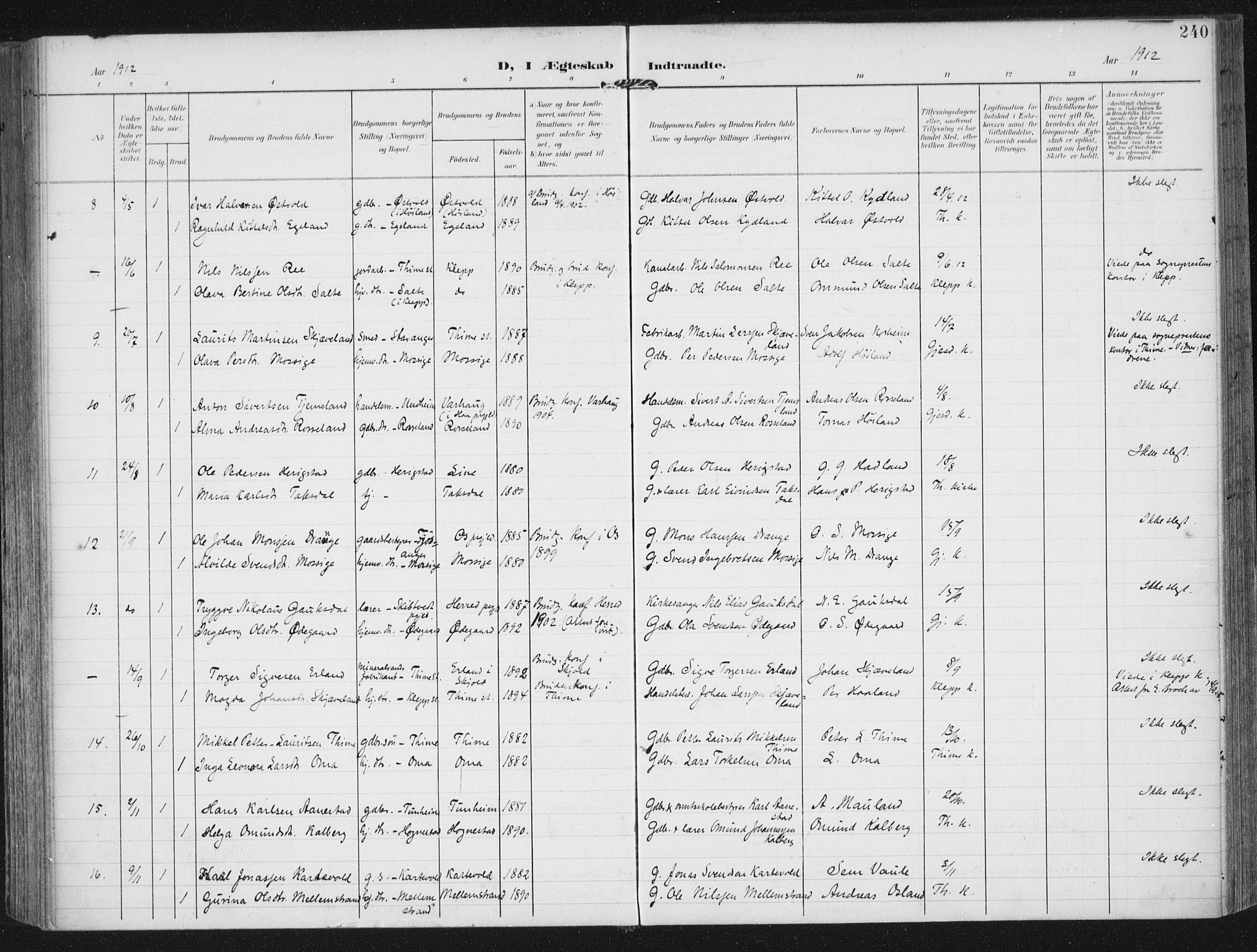 Lye sokneprestkontor, AV/SAST-A-101794/002/A/L0001: Parish register (official) no. A 12, 1904-1920, p. 240