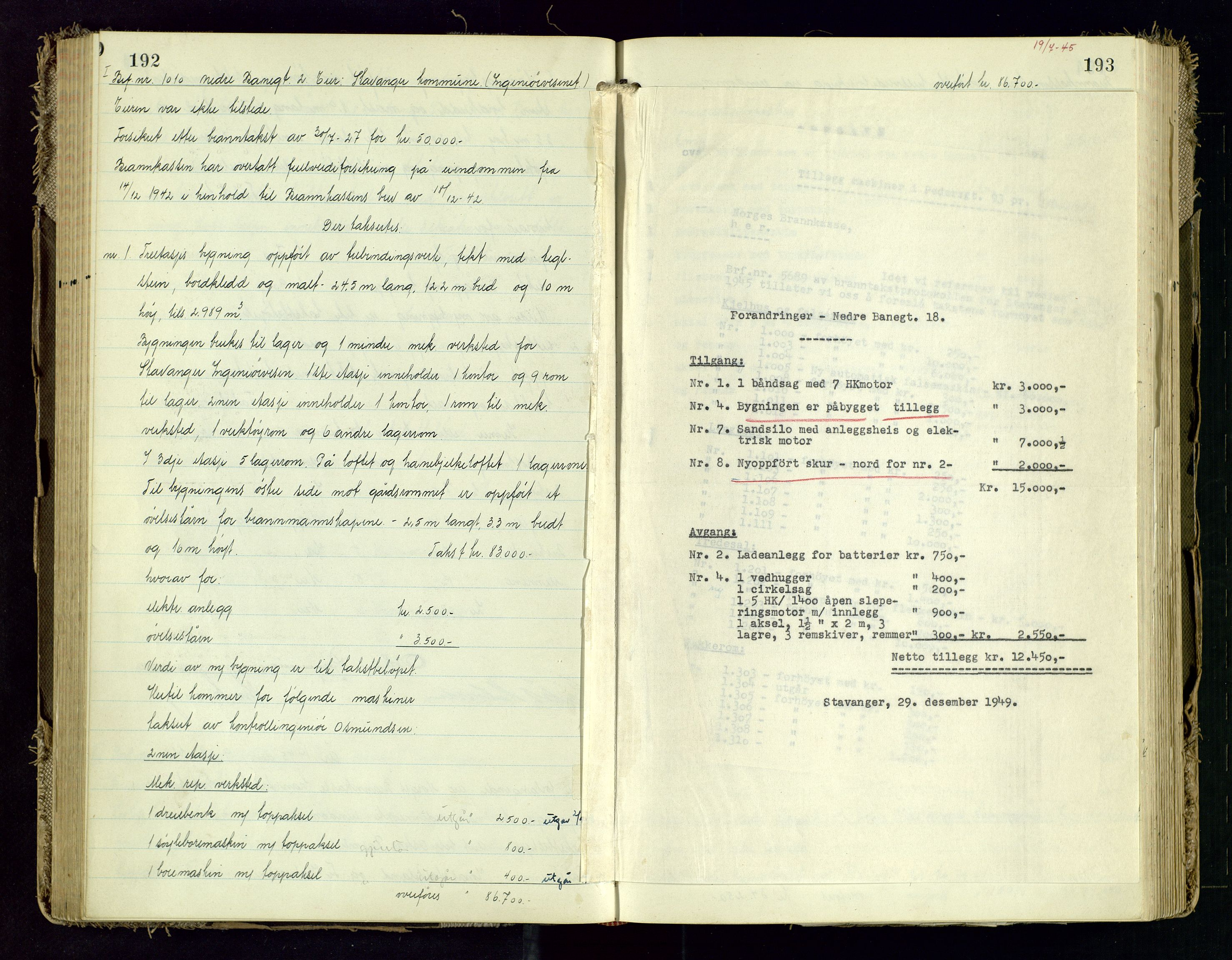 Norges Brannkasse Stavanger, AV/SAST-A-102143/F/Fd/L0031: Branntaksprotokoll nr. 42, 1945-1946, p. 192-193