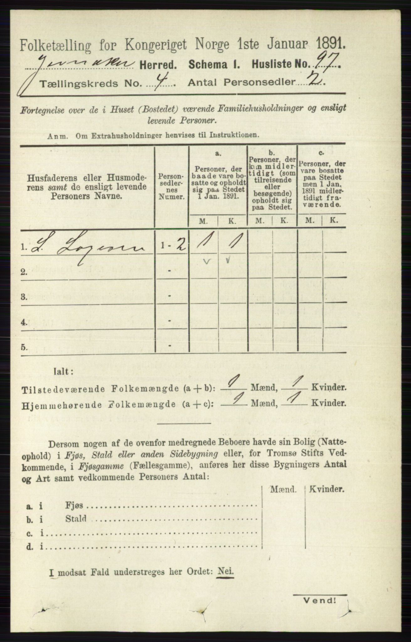 RA, 1891 census for 0532 Jevnaker, 1891, p. 1733