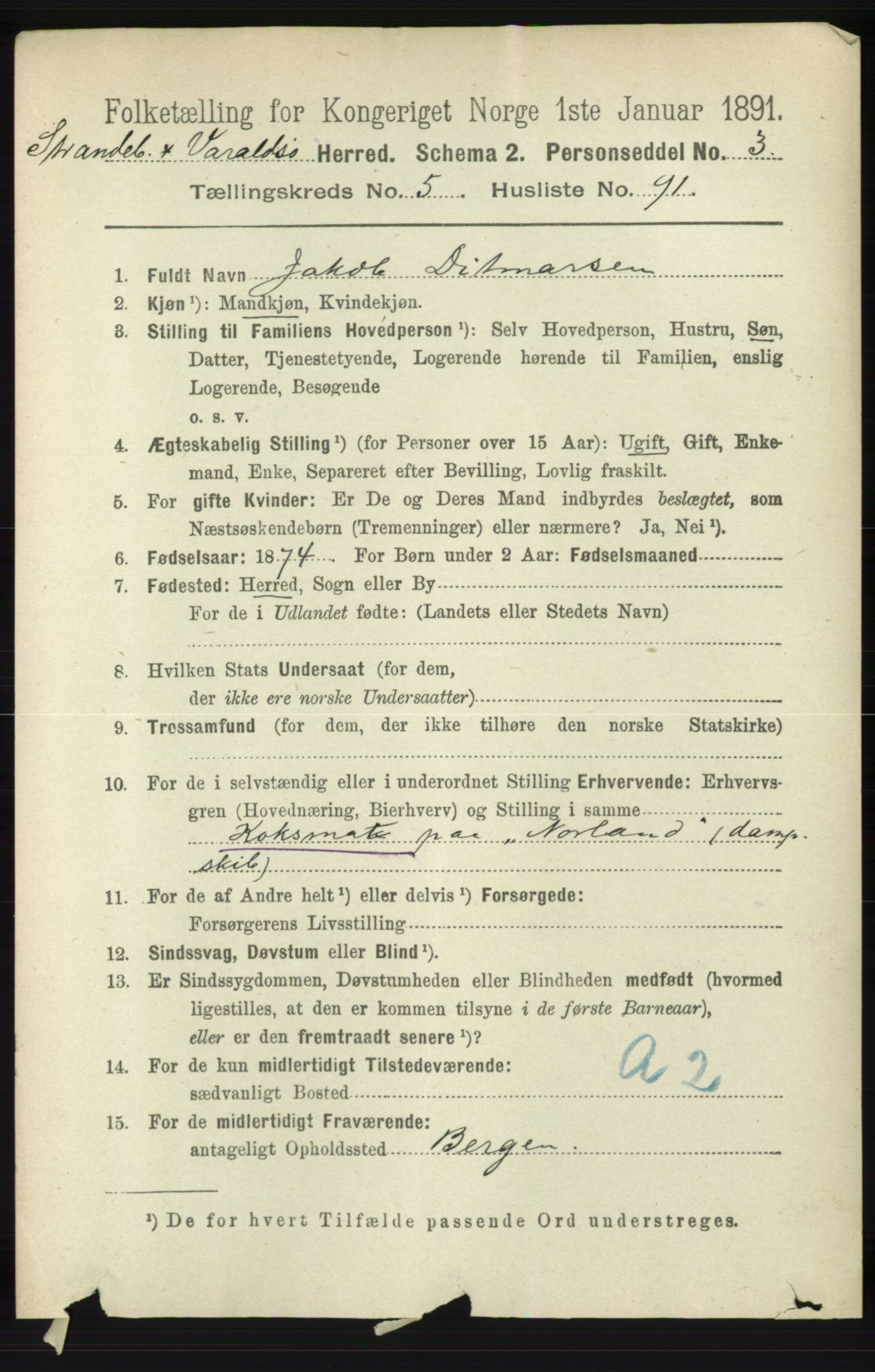 RA, 1891 census for 1226 Strandebarm og Varaldsøy, 1891, p. 2391