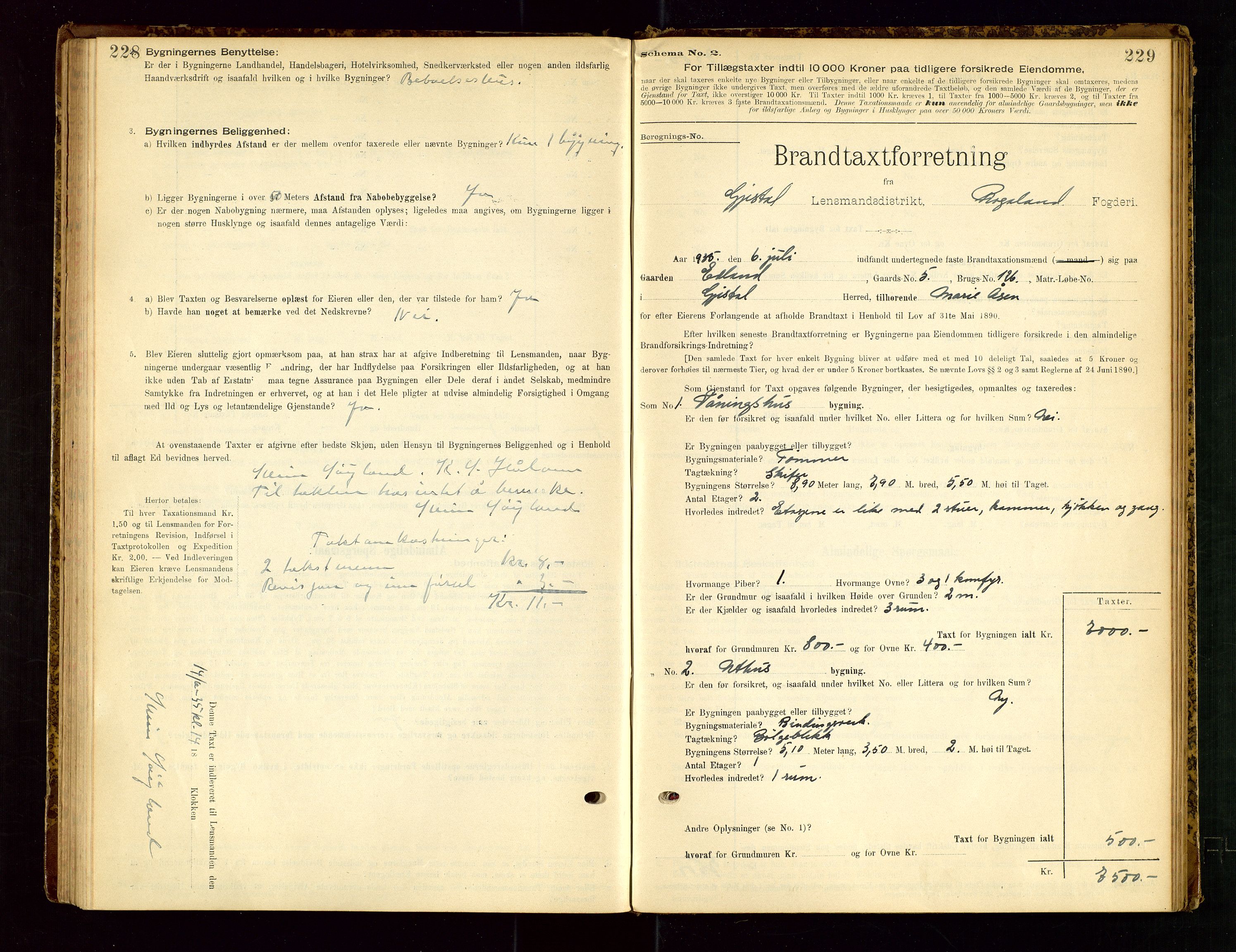 Gjesdal lensmannskontor, SAST/A-100441/Go/L0007: Branntakstskjemaprotokoll, 1894-1937, p. 228-229