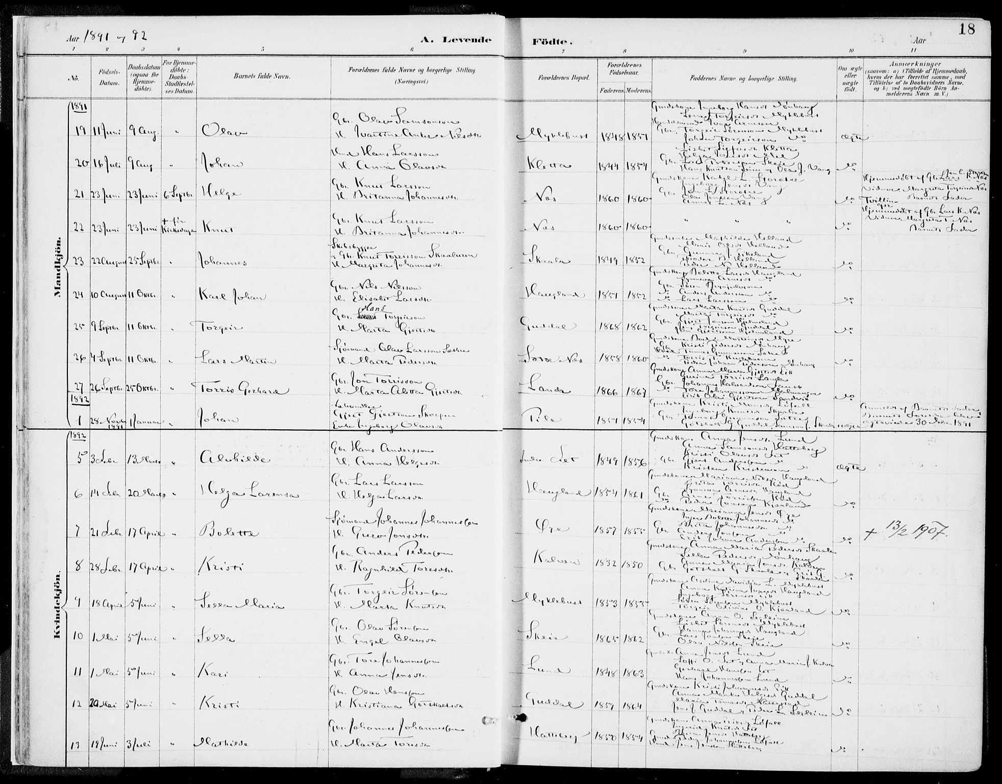 Kvinnherad sokneprestembete, SAB/A-76401/H/Haa: Parish register (official) no. B  1, 1887-1921, p. 18