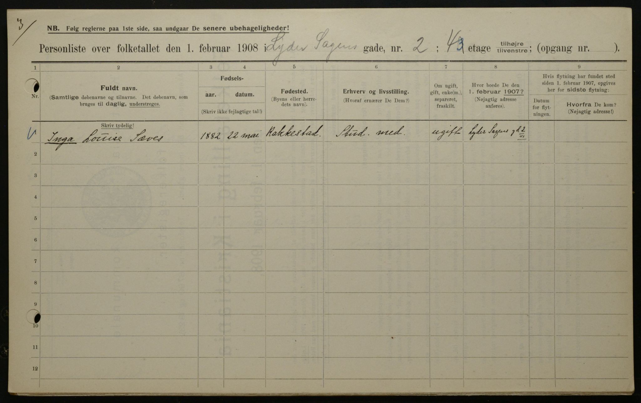 OBA, Municipal Census 1908 for Kristiania, 1908, p. 52332