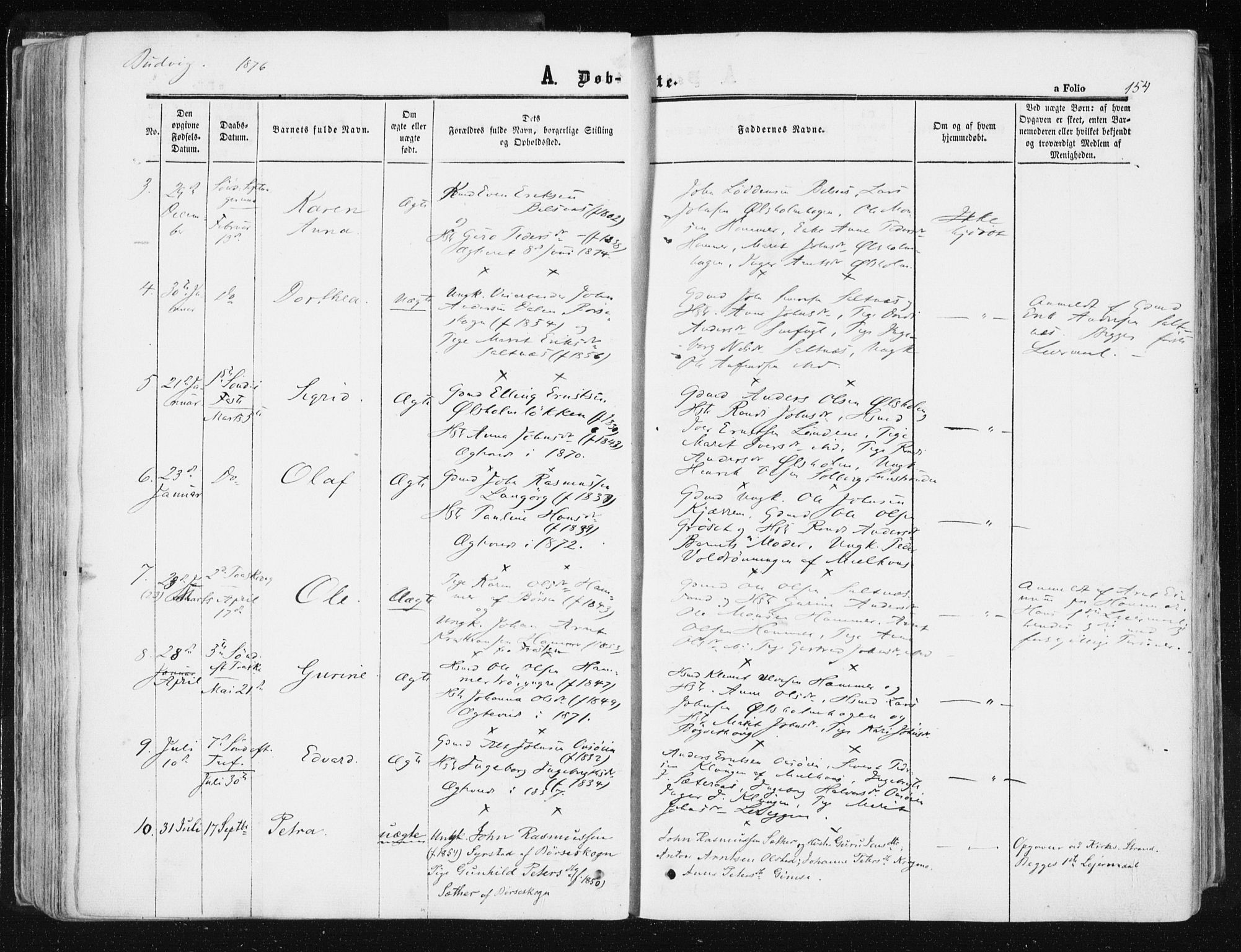 Ministerialprotokoller, klokkerbøker og fødselsregistre - Sør-Trøndelag, SAT/A-1456/612/L0377: Parish register (official) no. 612A09, 1859-1877, p. 154