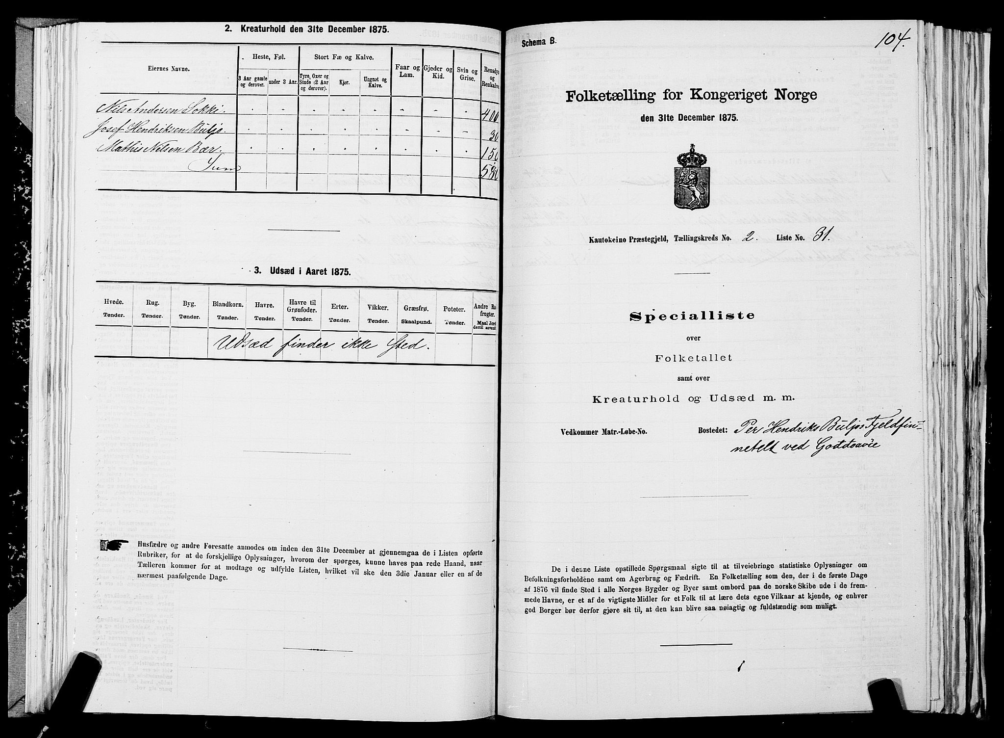 SATØ, 1875 census for 2011P Kautokeino, 1875, p. 1104
