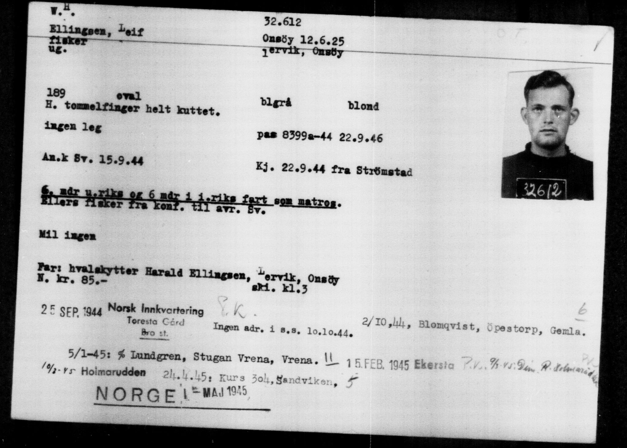 Utenriksstasjonene, Legasjonen i Stockholm, Flyktningkontoret, AV/RA-S-6753/V/Va/L0013: Kjesäterkartoteket, flyktninger med registreringsnr. 31500-34731, 1940-1945, p. 1172
