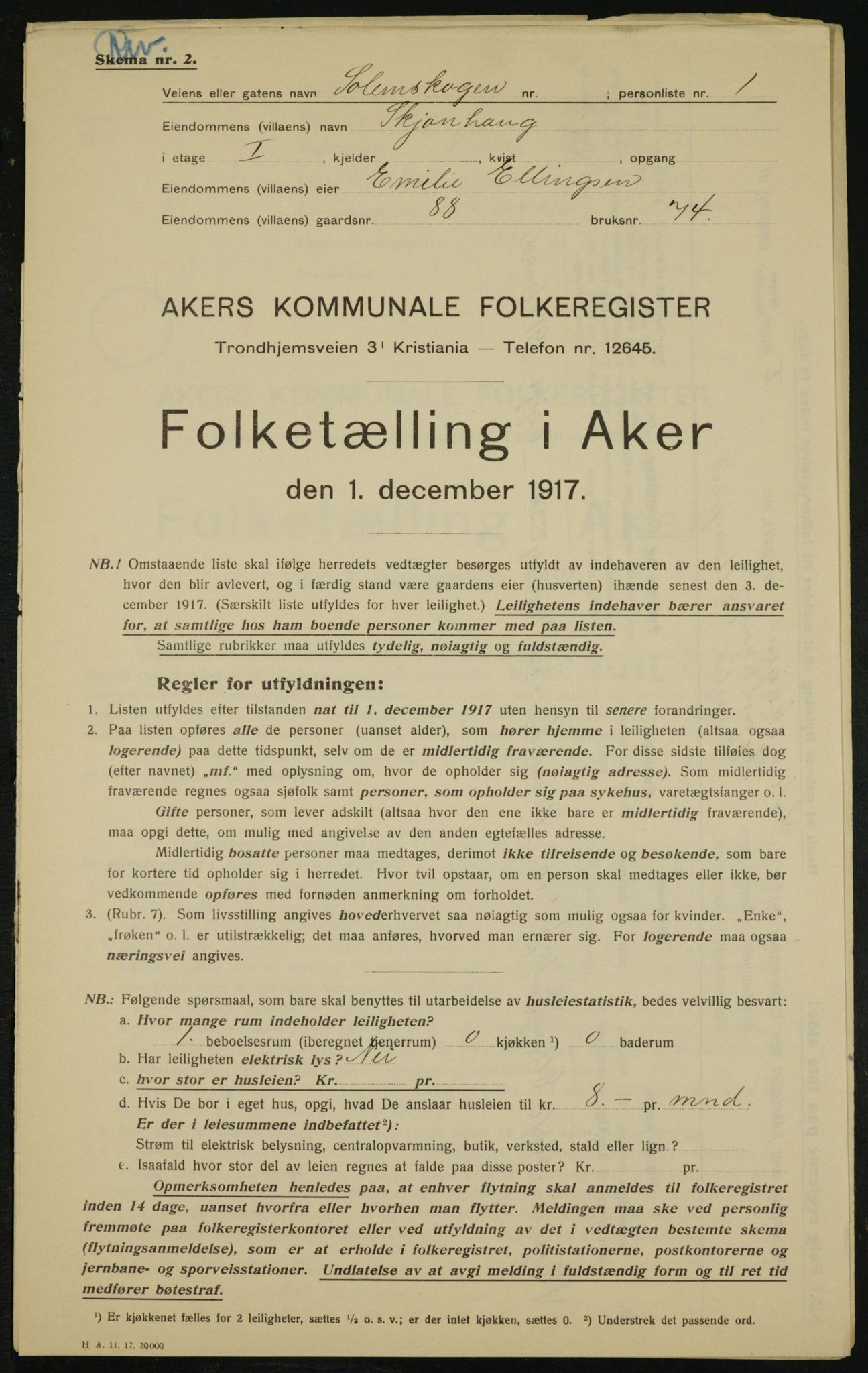 OBA, Municipal Census 1917 for Aker, 1917, p. 14161