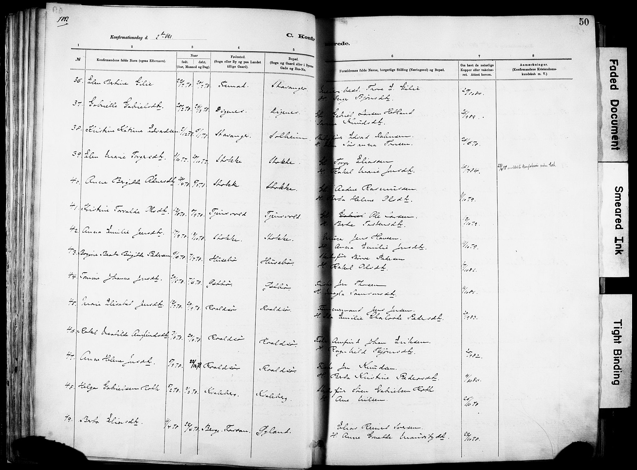 Hetland sokneprestkontor, SAST/A-101826/30/30BA/L0012: Parish register (official) no. A 12, 1882-1912, p. 50