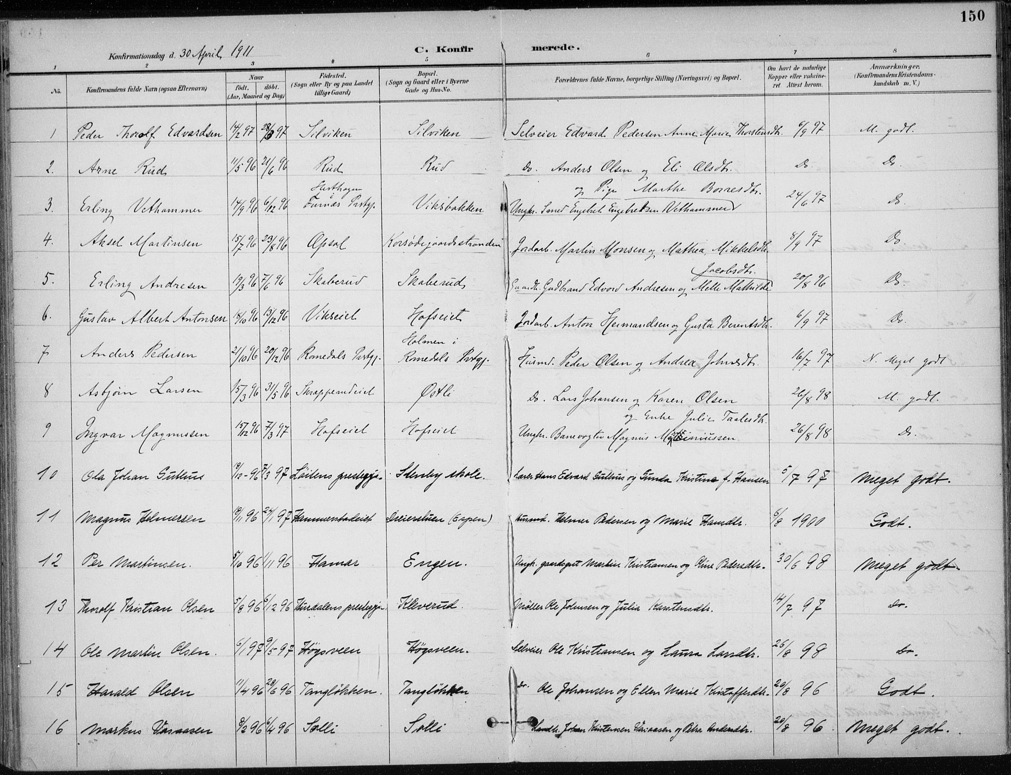 Stange prestekontor, AV/SAH-PREST-002/K/L0023: Parish register (official) no. 23, 1897-1920, p. 150