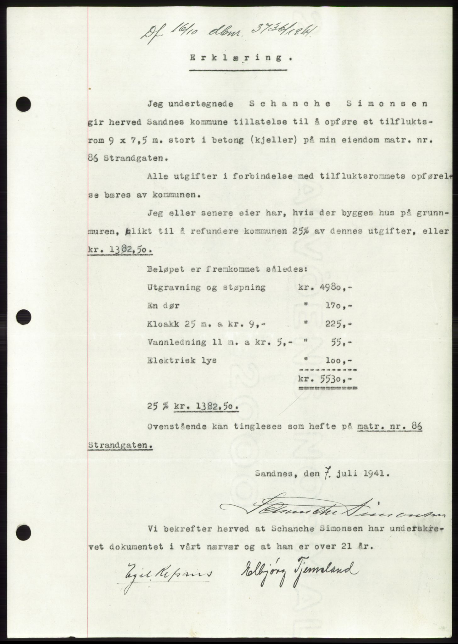 Jæren sorenskriveri, SAST/A-100310/03/G/Gba/L0081: Mortgage book, 1941-1941, Diary no: : 3736/1941