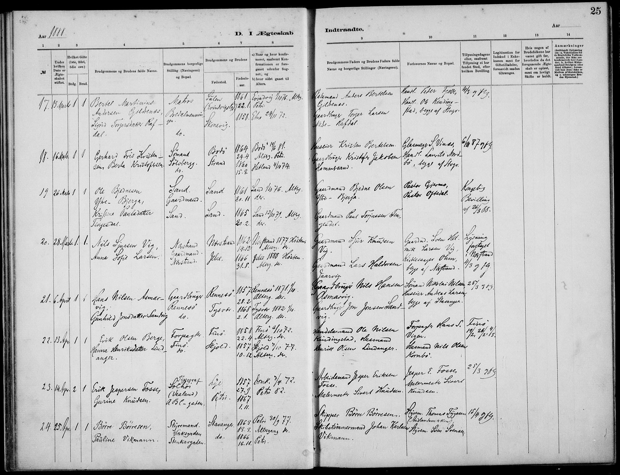 St. Petri sokneprestkontor, AV/SAST-A-101813/001/30/30BB/L0005: Parish register (copy) no. B 5, 1878-1895, p. 25