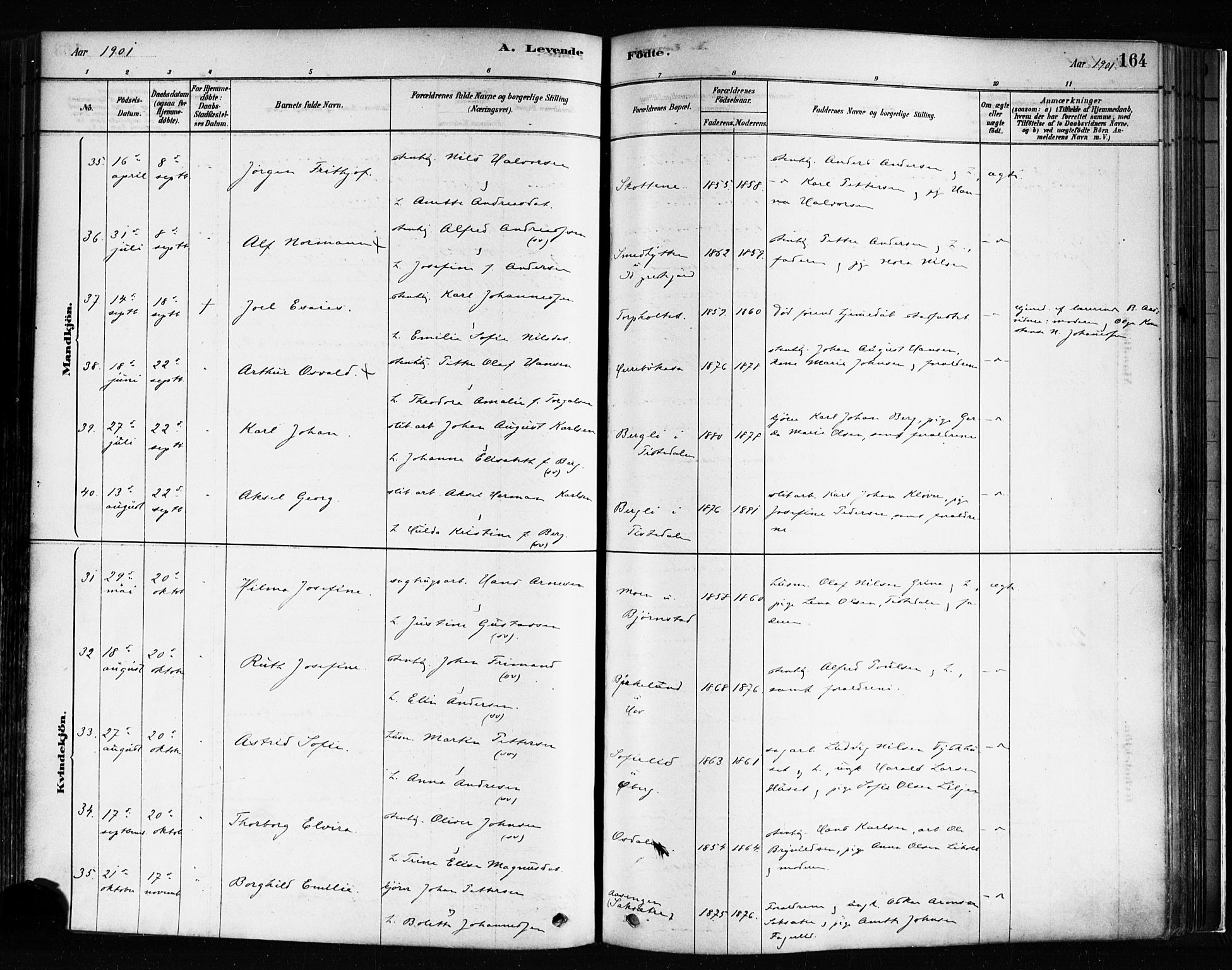 Idd prestekontor Kirkebøker, AV/SAO-A-10911/F/Fc/L0006a: Parish register (official) no. III 6A, 1878-1903, p. 164