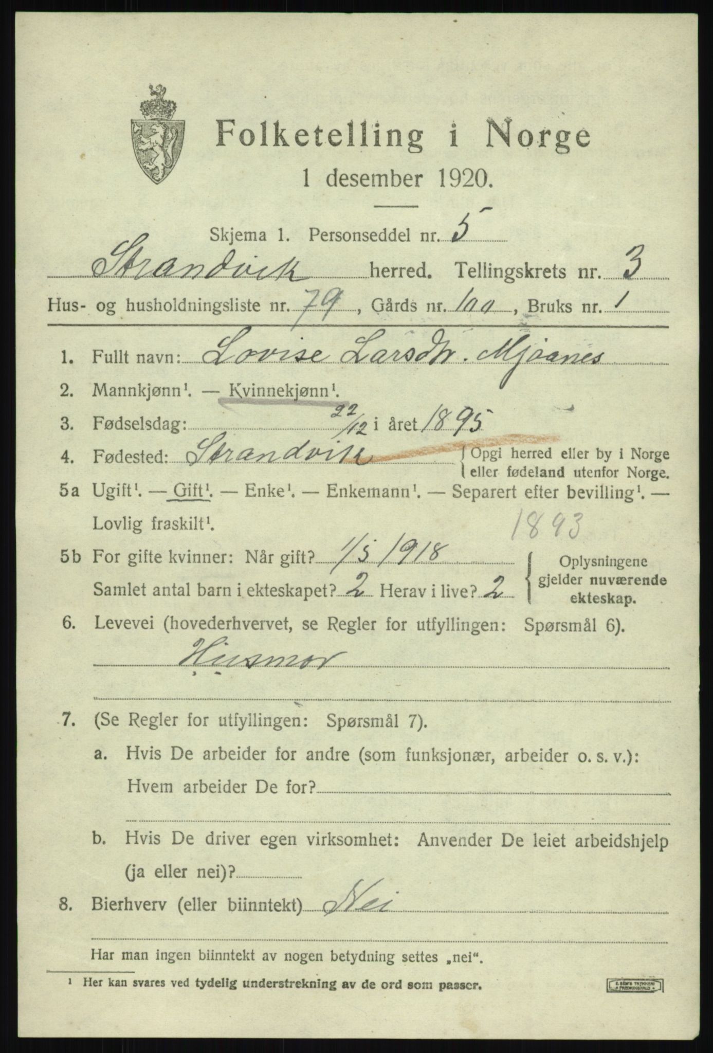 SAB, 1920 census for Strandvik, 1920, p. 3142