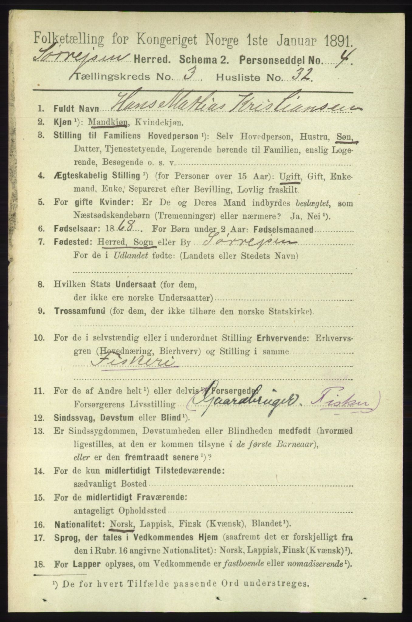 RA, 1891 census for 1925 Sørreisa, 1891, p. 958