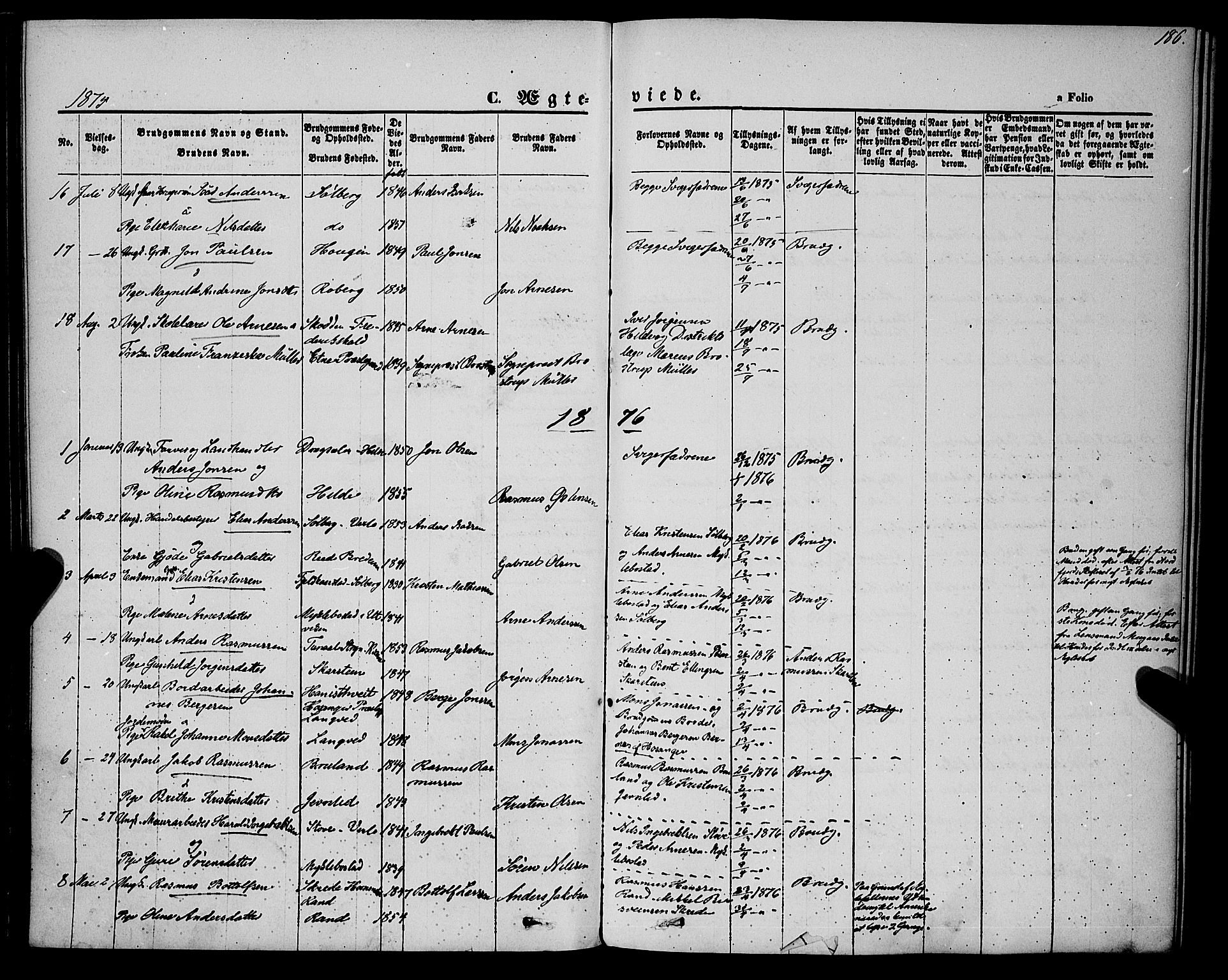 Innvik sokneprestembete, AV/SAB-A-80501: Parish register (official) no. A 6, 1865-1878, p. 186