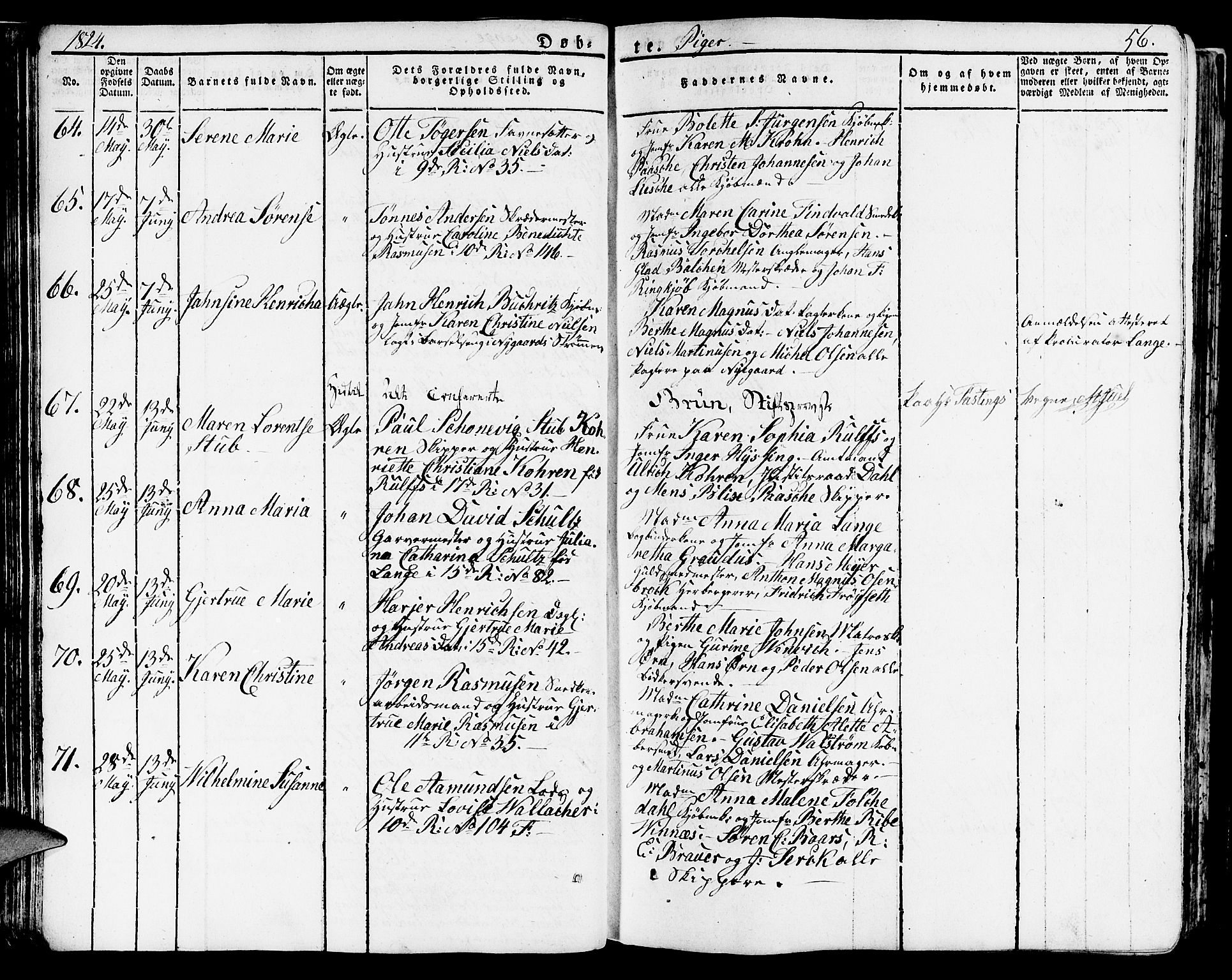 Domkirken sokneprestembete, SAB/A-74801/H/Haa/L0012: Parish register (official) no. A 12, 1821-1840, p. 56