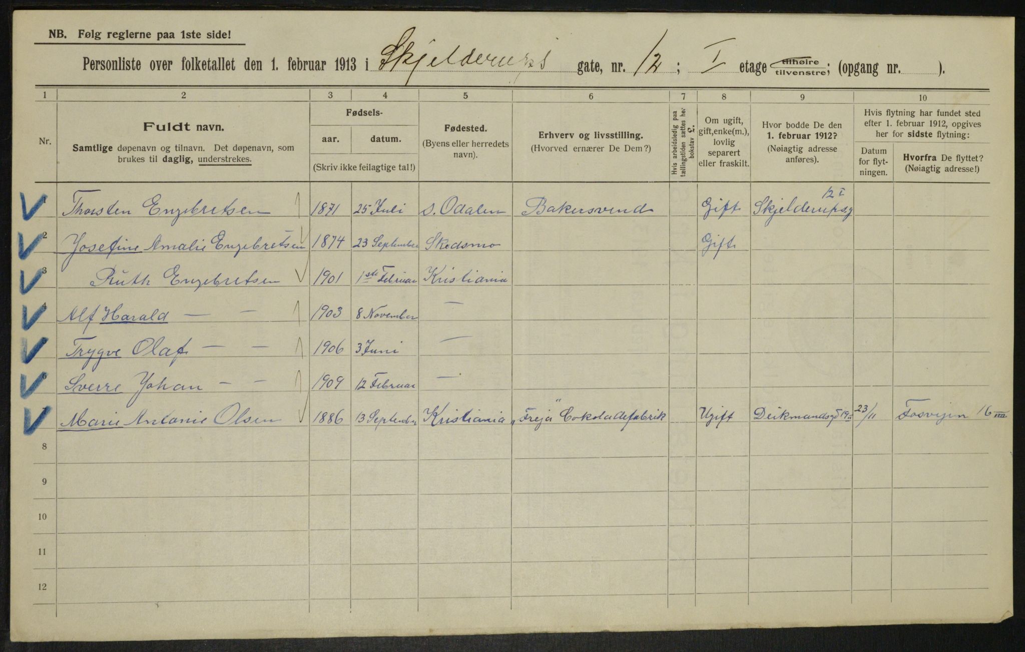 OBA, Municipal Census 1913 for Kristiania, 1913, p. 95823