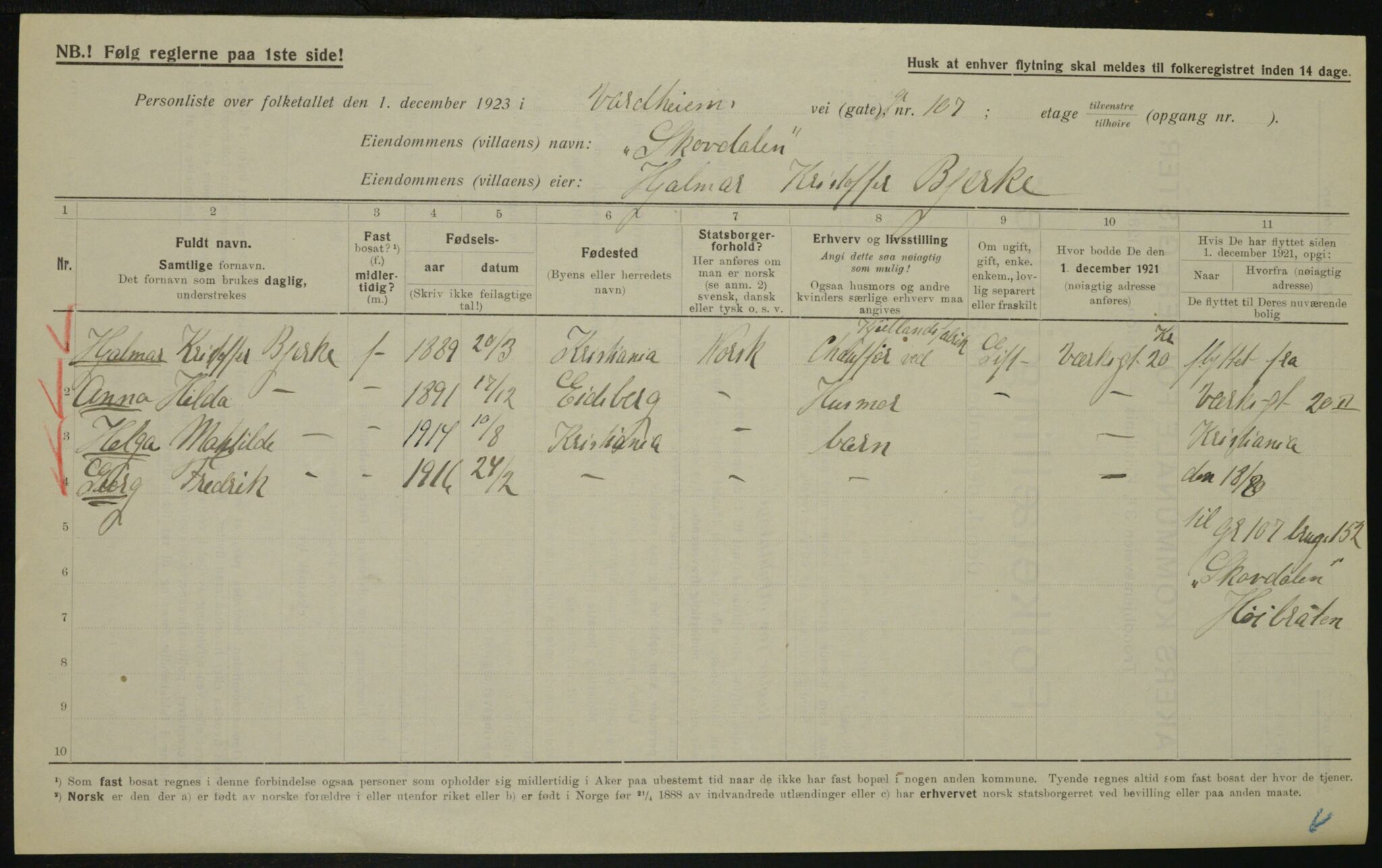 , Municipal Census 1923 for Aker, 1923, p. 27745