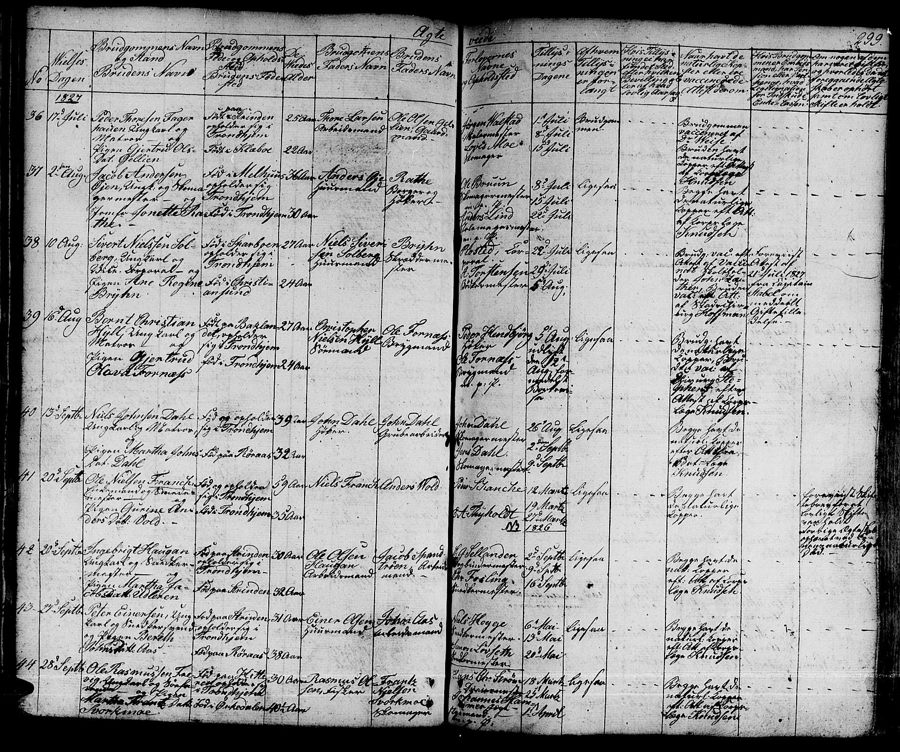 Ministerialprotokoller, klokkerbøker og fødselsregistre - Sør-Trøndelag, AV/SAT-A-1456/601/L0045: Parish register (official) no. 601A13, 1821-1831, p. 299