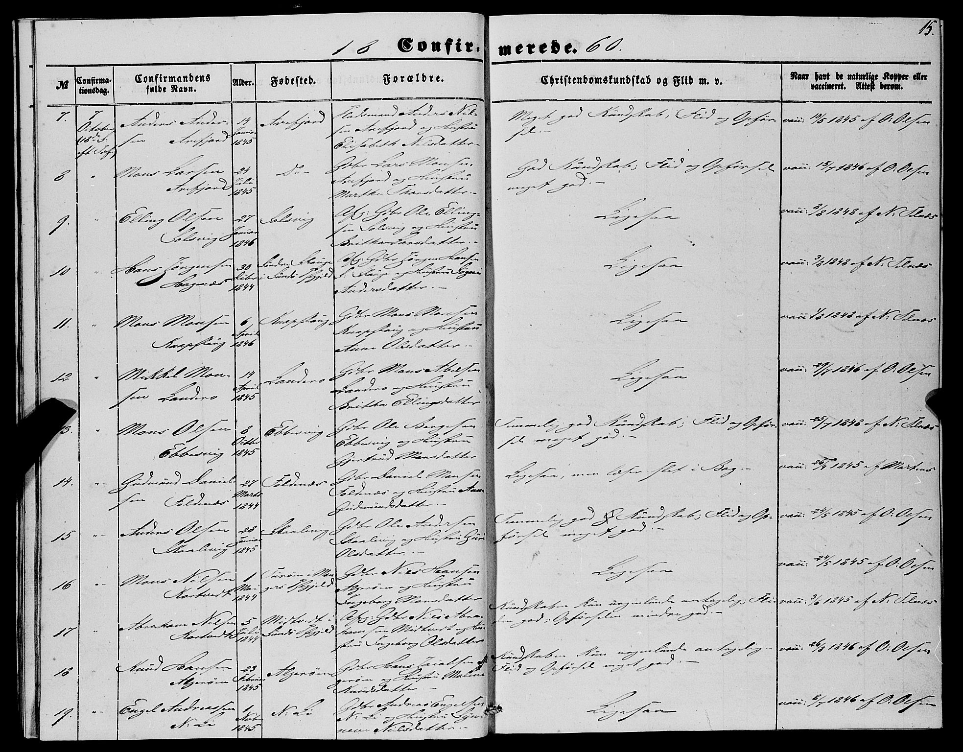 Fjell sokneprestembete, SAB/A-75301/H/Haa: Parish register (official) no. A 4, 1851-1870, p. 15