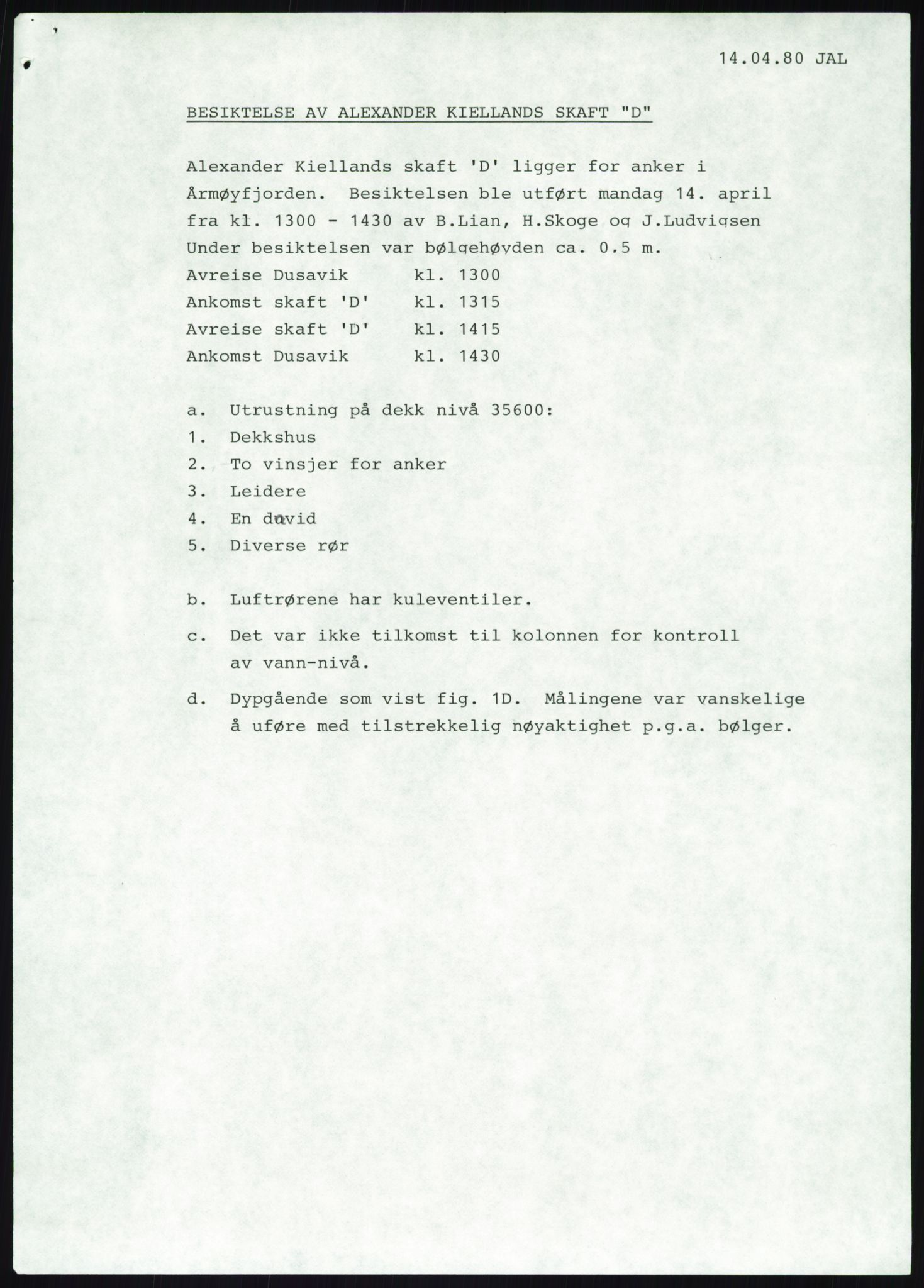 Justisdepartementet, Granskningskommisjonen ved Alexander Kielland-ulykken 27.3.1980, AV/RA-S-1165/D/L0019: S Værforhold (Doku.liste + S1-S5 av 5)/ T (T1-T2)/ U Stabilitet (Doku.liste + U1-U5 av 5), 1980-1981, p. 1014