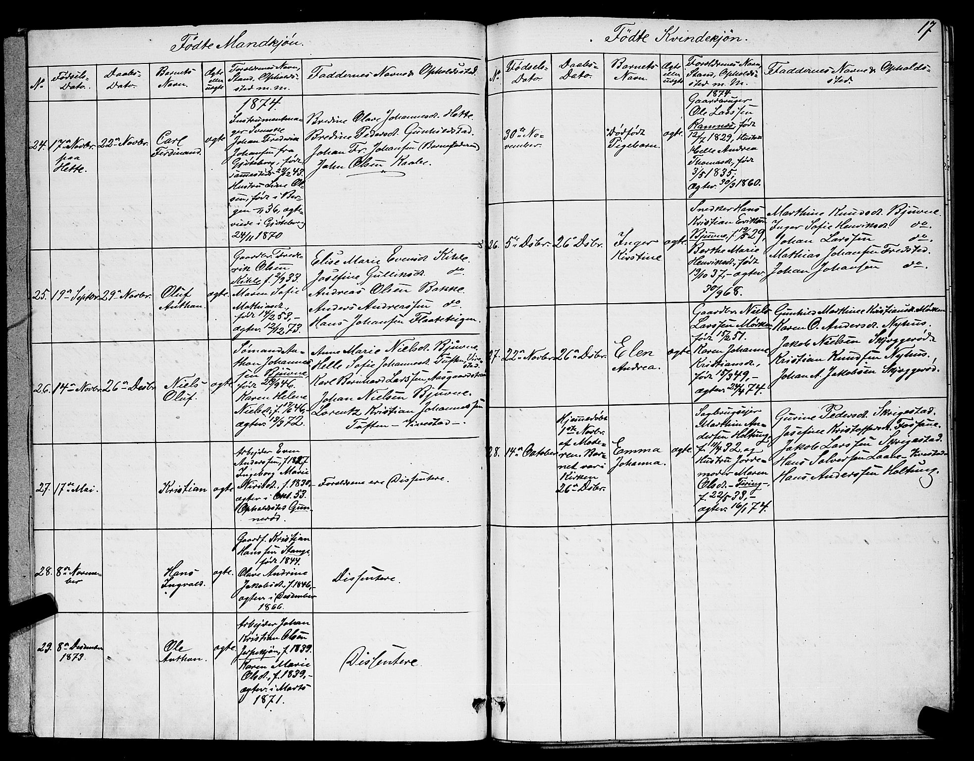 Ramnes kirkebøker, SAKO/A-314/G/Ga/L0003: Parish register (copy) no. I 3, 1870-1896, p. 17