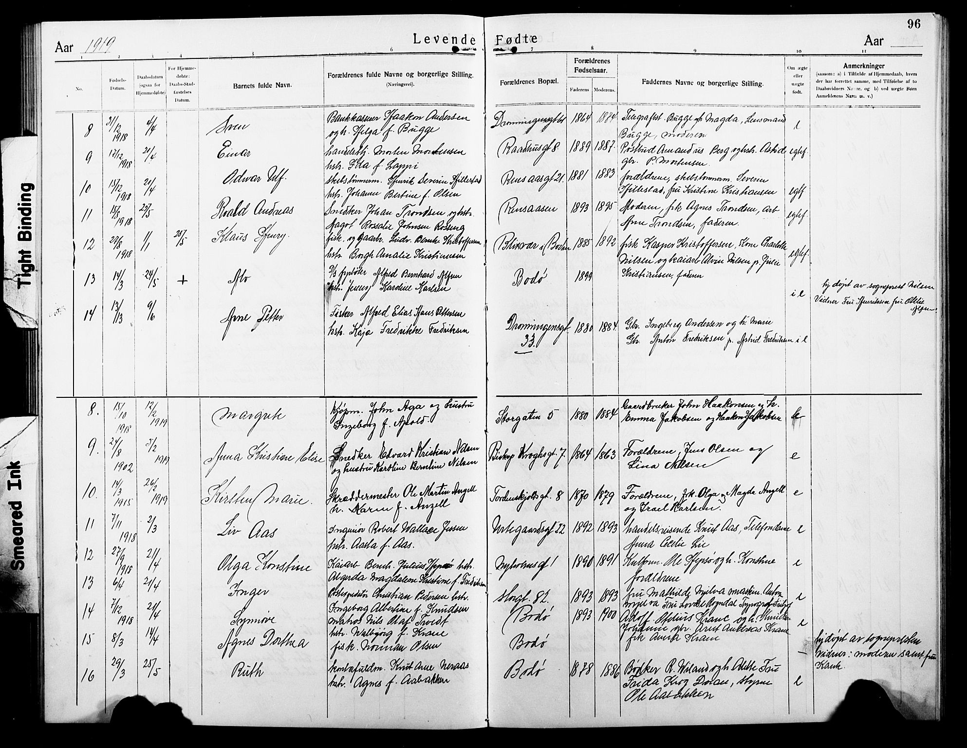 Ministerialprotokoller, klokkerbøker og fødselsregistre - Nordland, AV/SAT-A-1459/801/L0034: Parish register (copy) no. 801C09, 1910-1922, p. 96