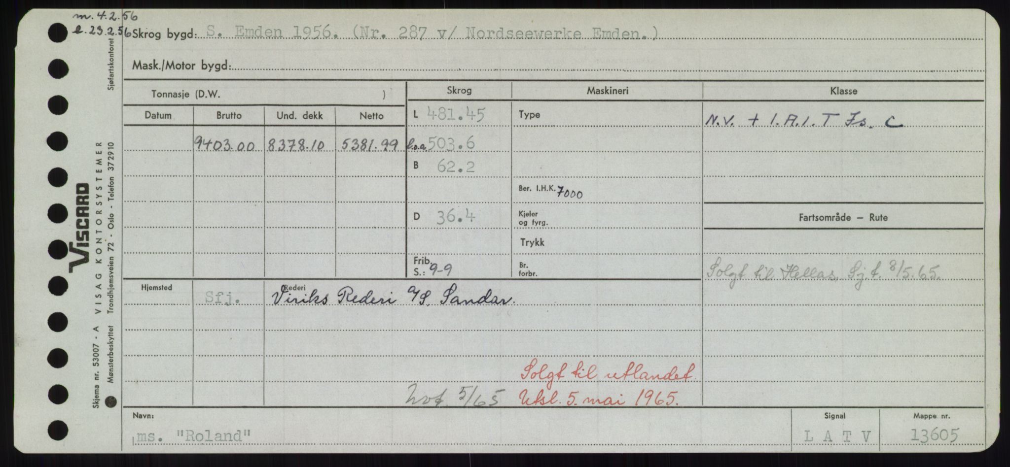 Sjøfartsdirektoratet med forløpere, Skipsmålingen, RA/S-1627/H/Hd/L0031: Fartøy, Rju-Sam, p. 67